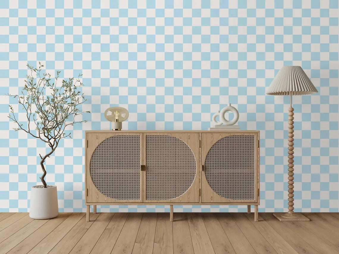 Light blue and off white checkered wallpaper pattern variation