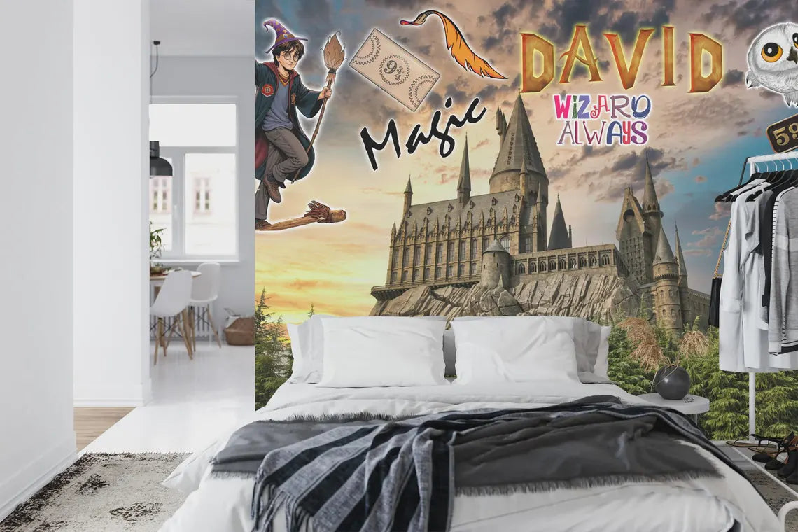 Wizard Magic Mural peel and stick wallpaper for children's bedroom decor

