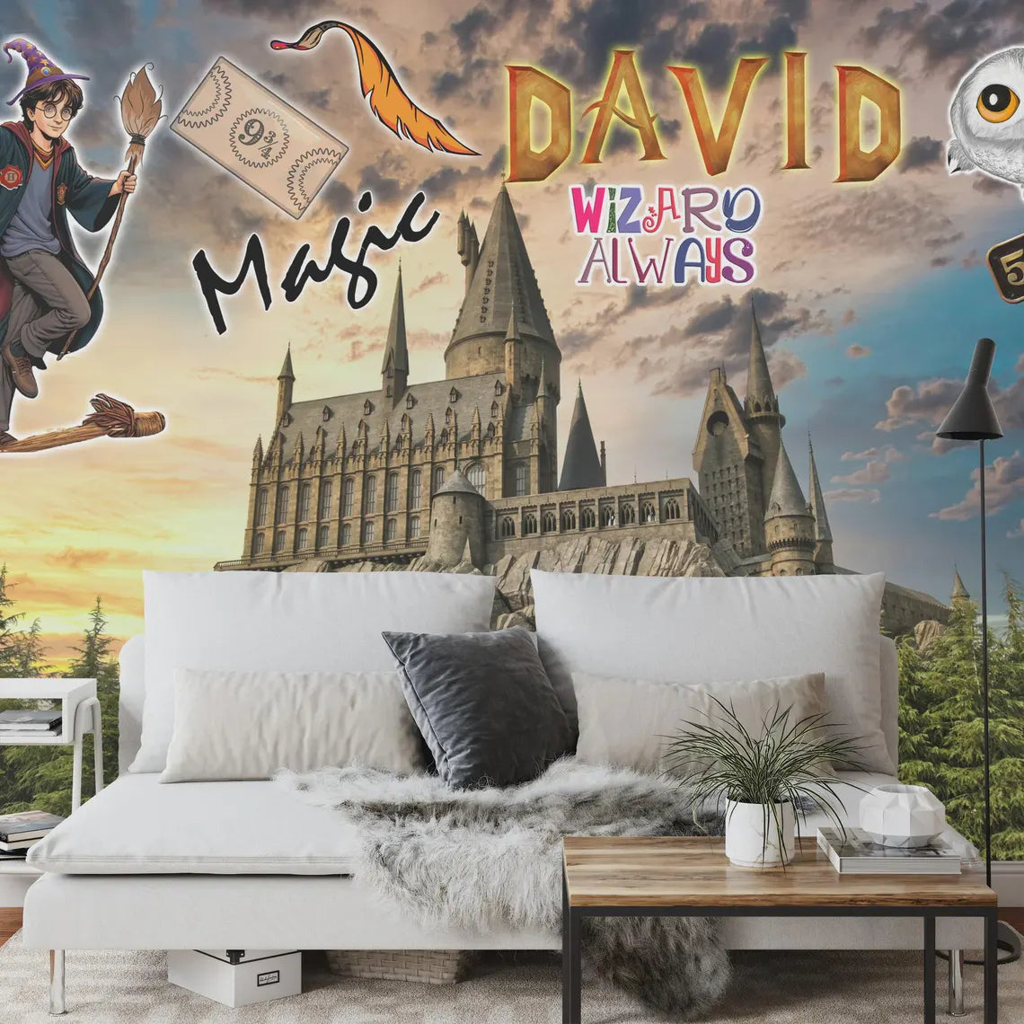  Wizard Magic Mural wallpaper design with magical wizard and castle theme

