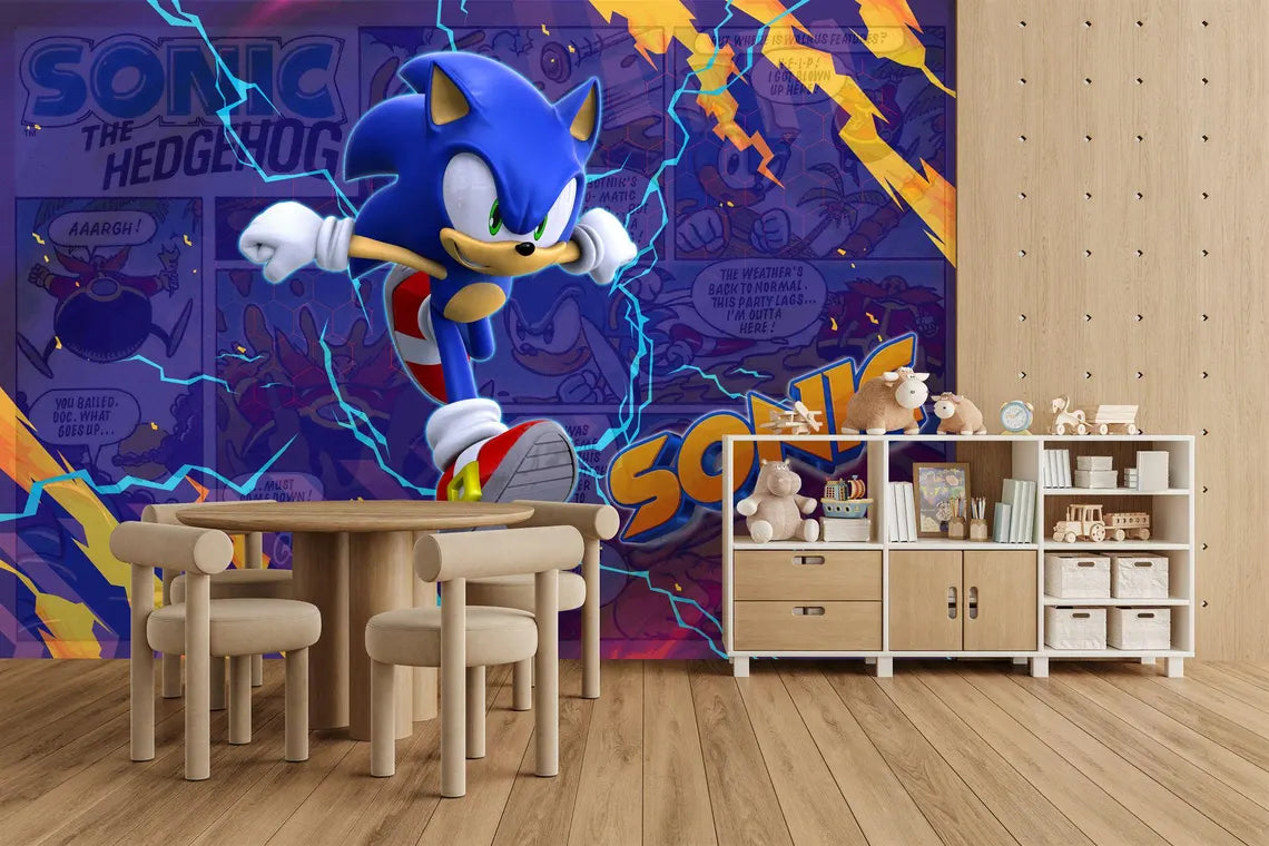 Dynamic Sonic the Hedgehog wall mural perfect for video game themed kids room