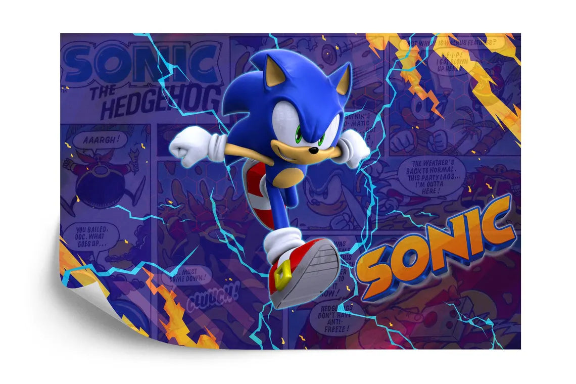 Bold Sonic kids wallpaper featuring the speedy blue hedgehog for room decoration