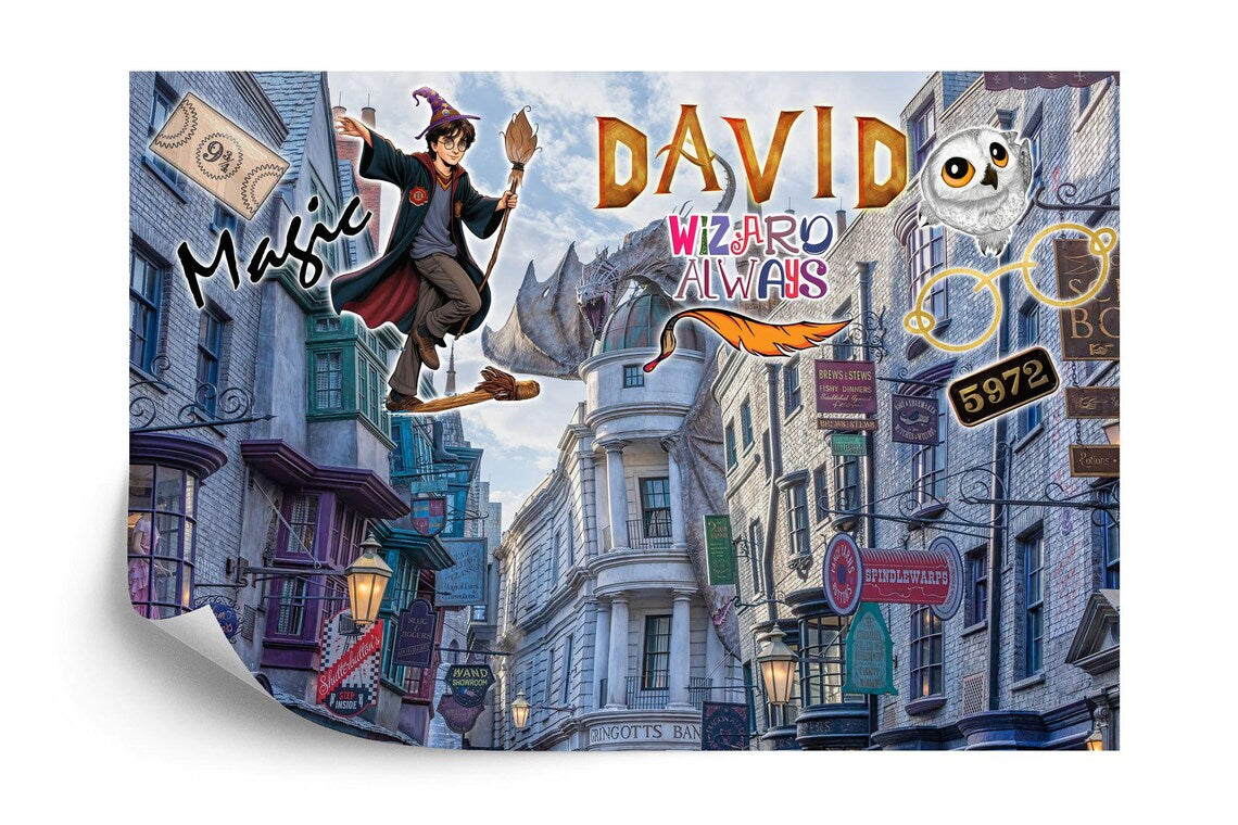 Wizard Magic Mural Kids Room - wizard-themed wall art for kids bedroom