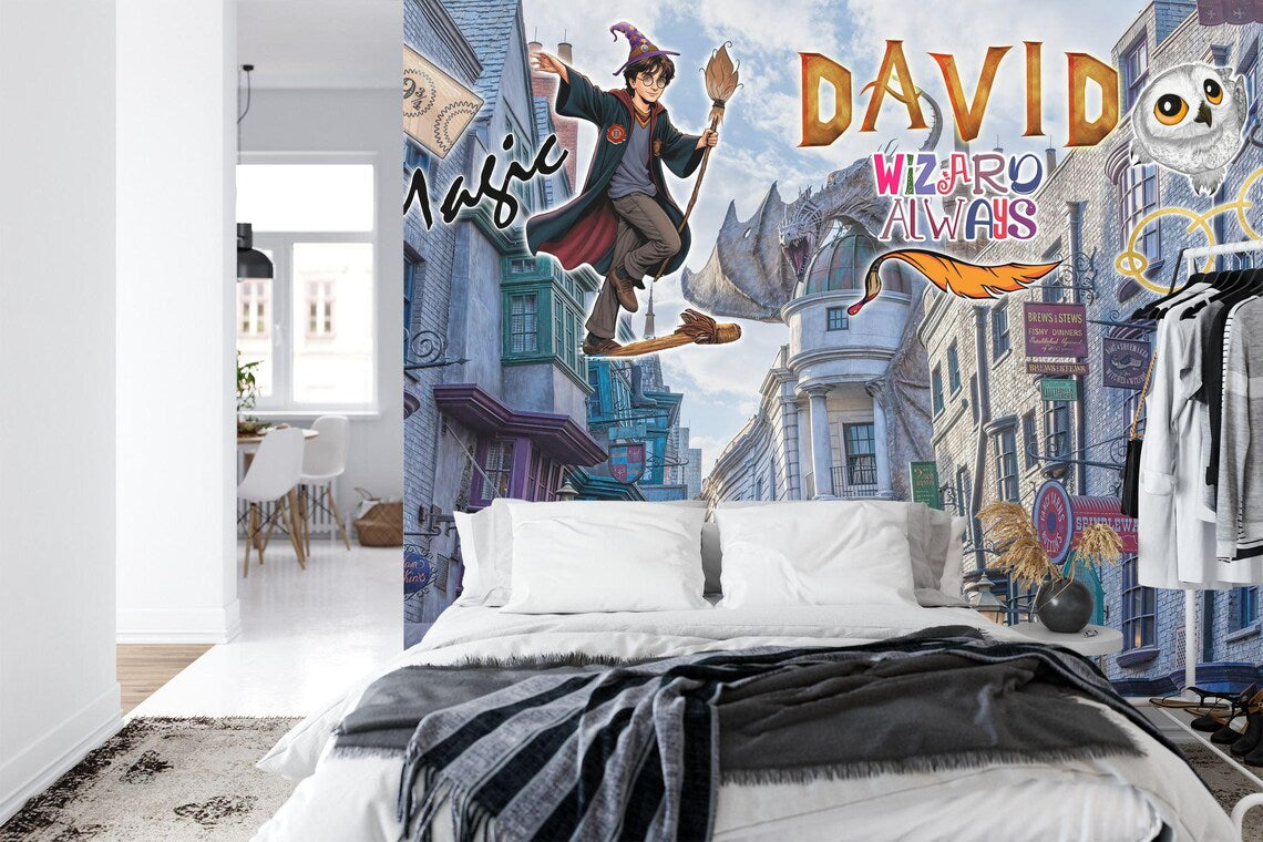 Wizard Magic Mural Kids Room - kids room transformation with wizard theme
