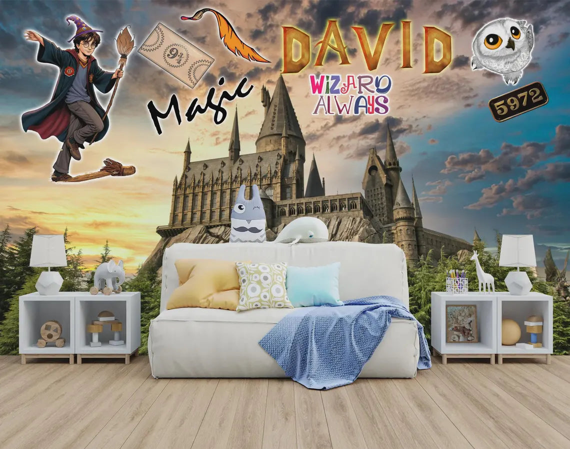 Wizard Magic Mural kids wallpaper showing magical fantasy scene