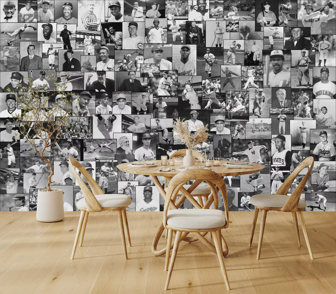 Baseball Legends Hall of Fame Wallpaper Mural, Kids Room