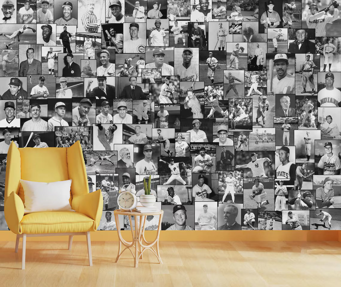 Baseball Legends Hall of Fame Wallpaper Mural, Kids Room