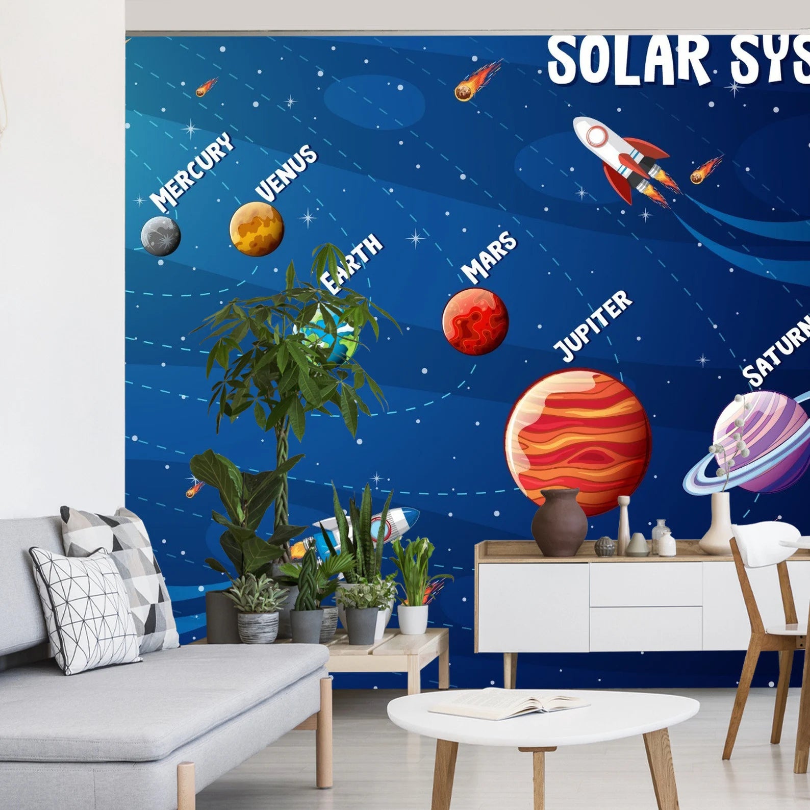 Solar System Wallpaper Mural: Educational Kids Room Decor