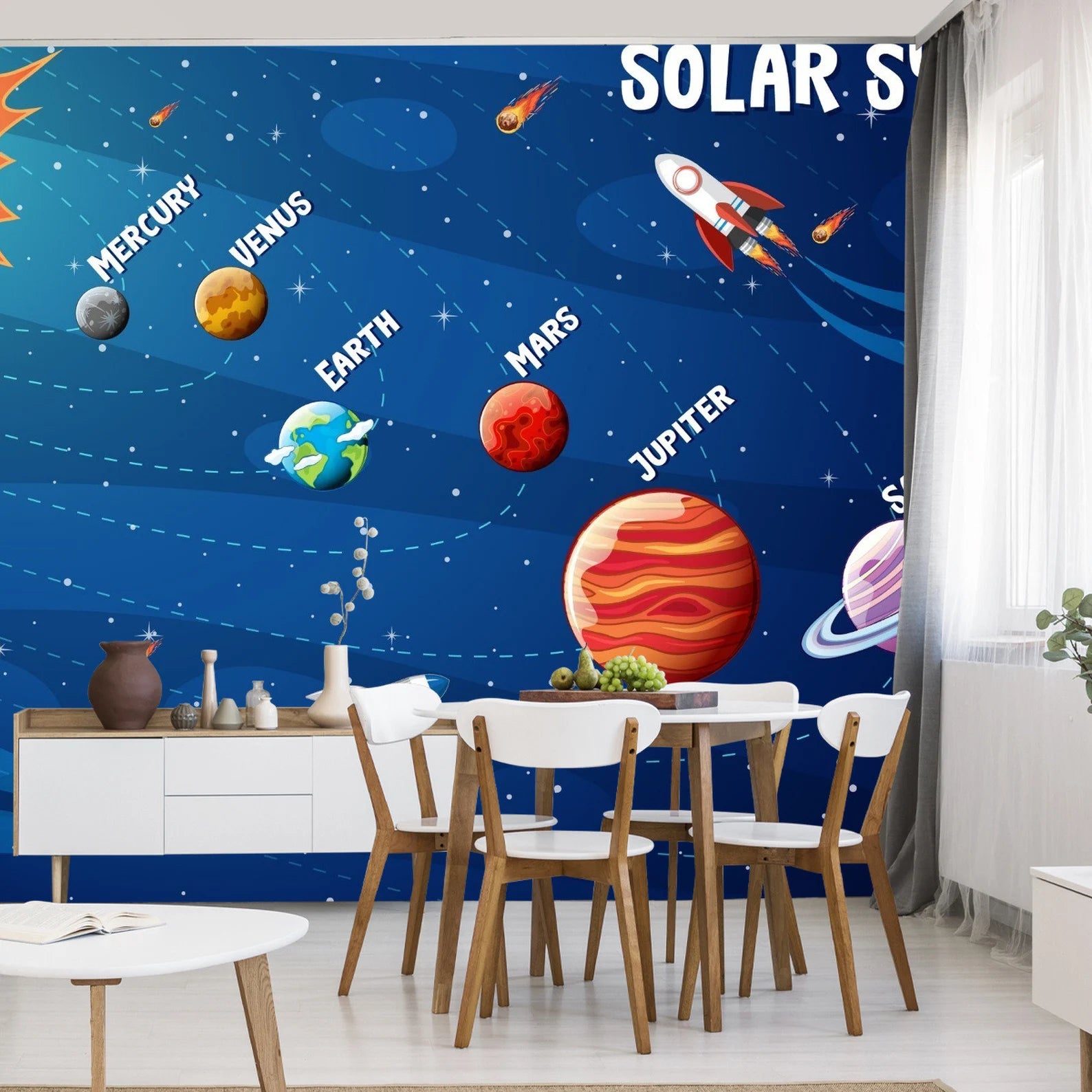 Solar System Wallpaper Mural: Educational Kids Room Decor