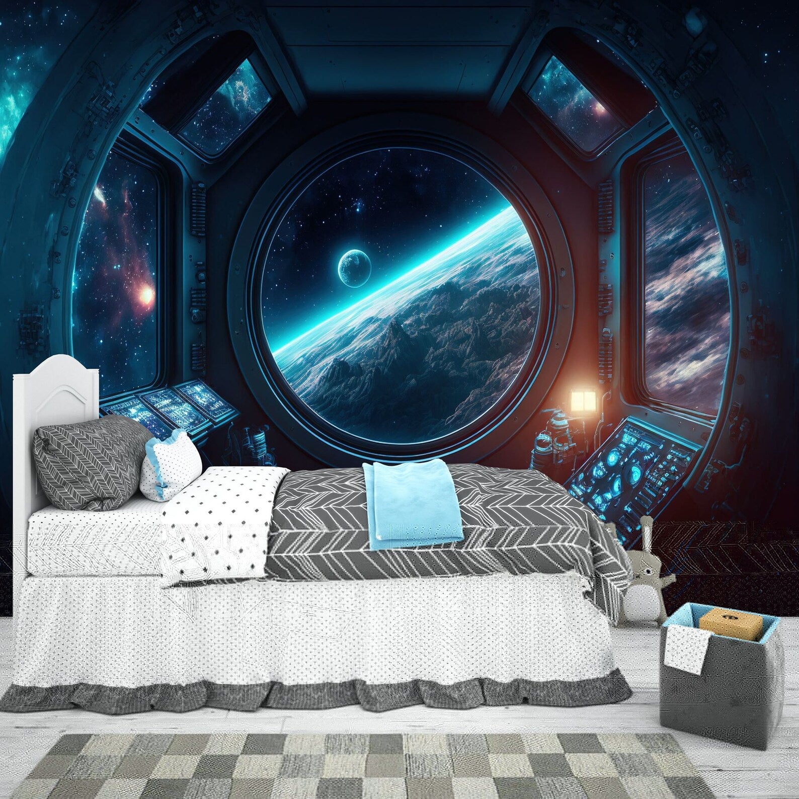 Spaceship Window Wall Mural, Stars Astronomy Kids Room