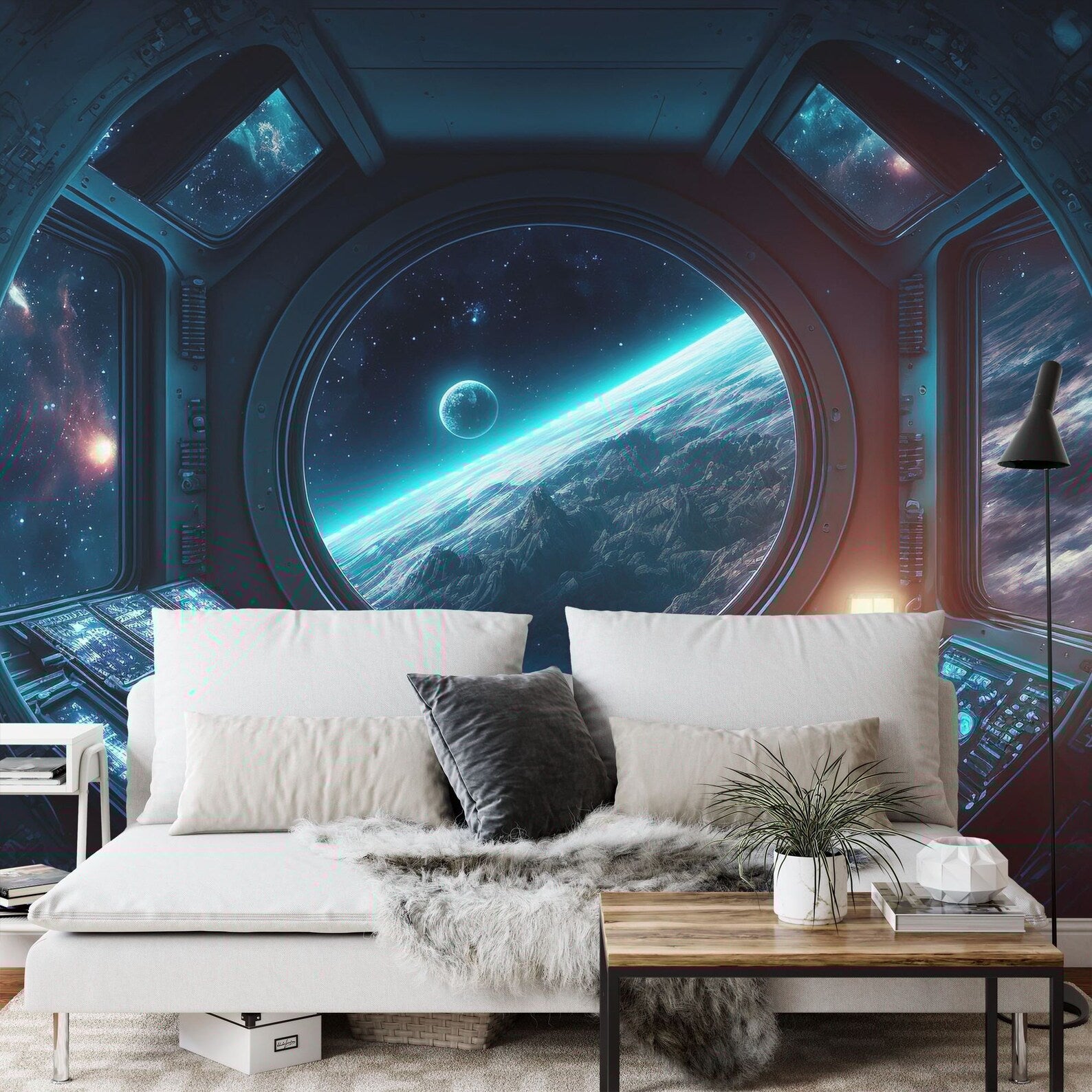 Spaceship Window Wall Mural, Stars Astronomy Kids Room