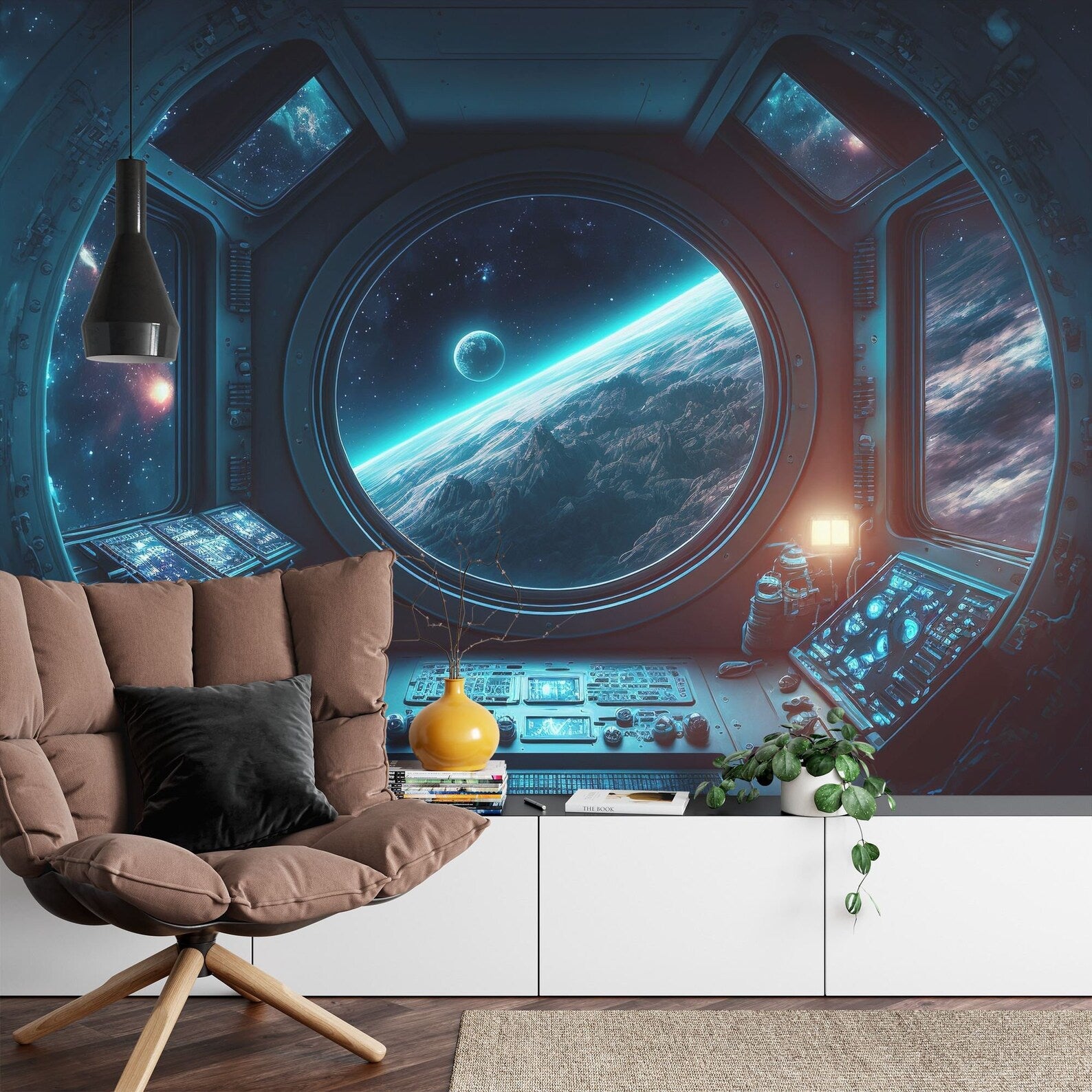 Spaceship Window Wall Mural, Stars Astronomy Kids Room