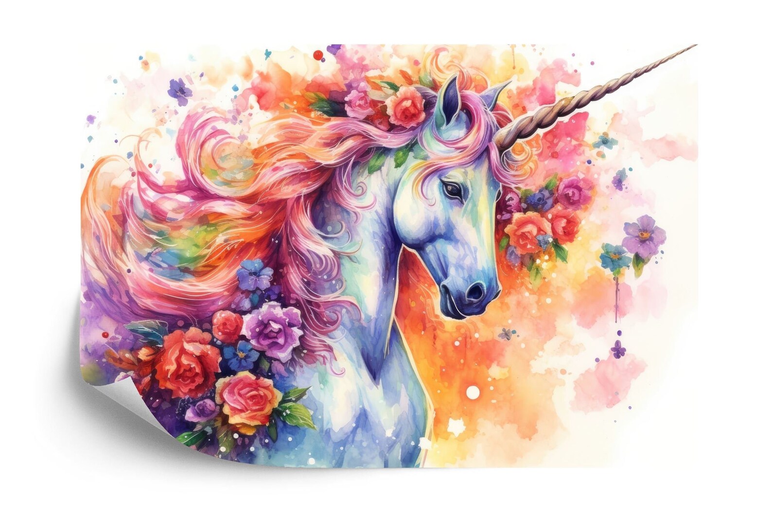 Magical Unicorn Floral Wall Mural Girls Room Decor