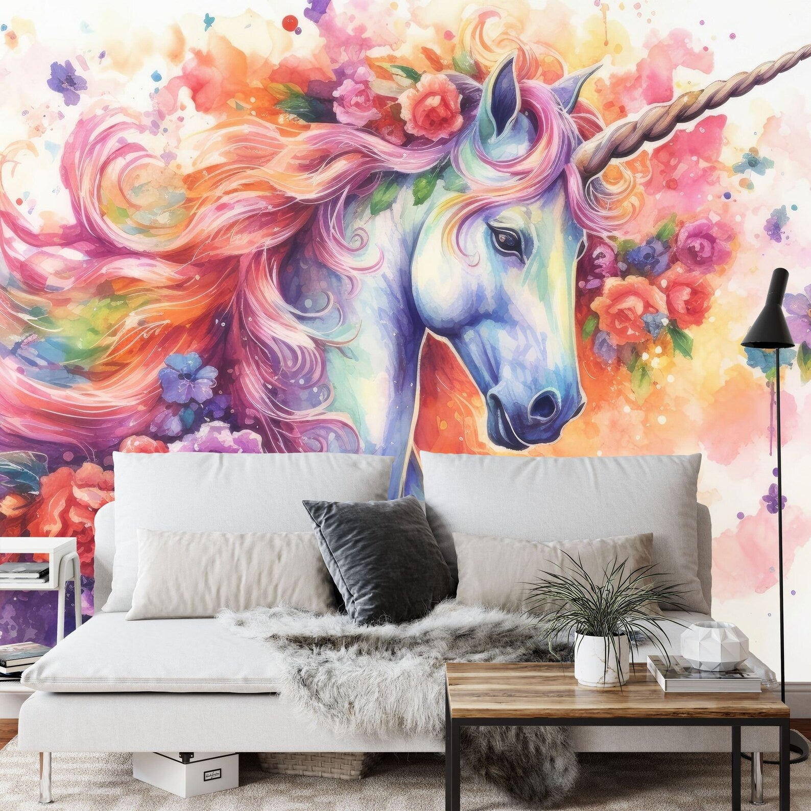 Magical Unicorn Floral Wall Mural Girls Room Decor