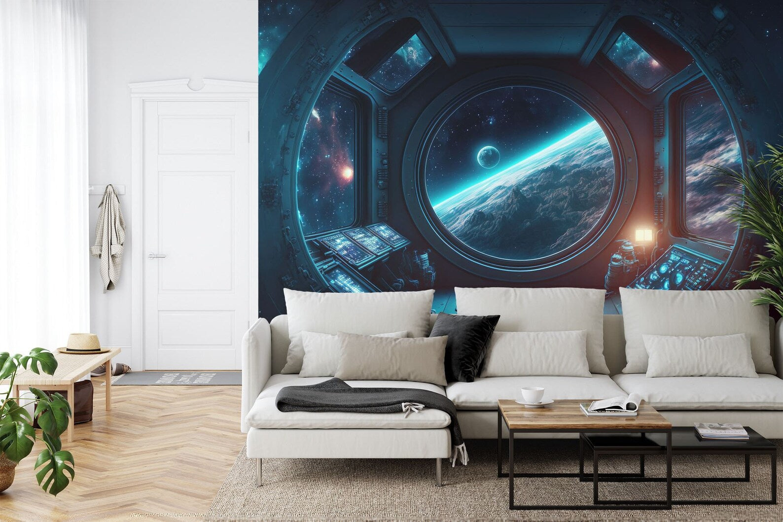 Spaceship Window Wall Mural, Stars Astronomy Kids Room