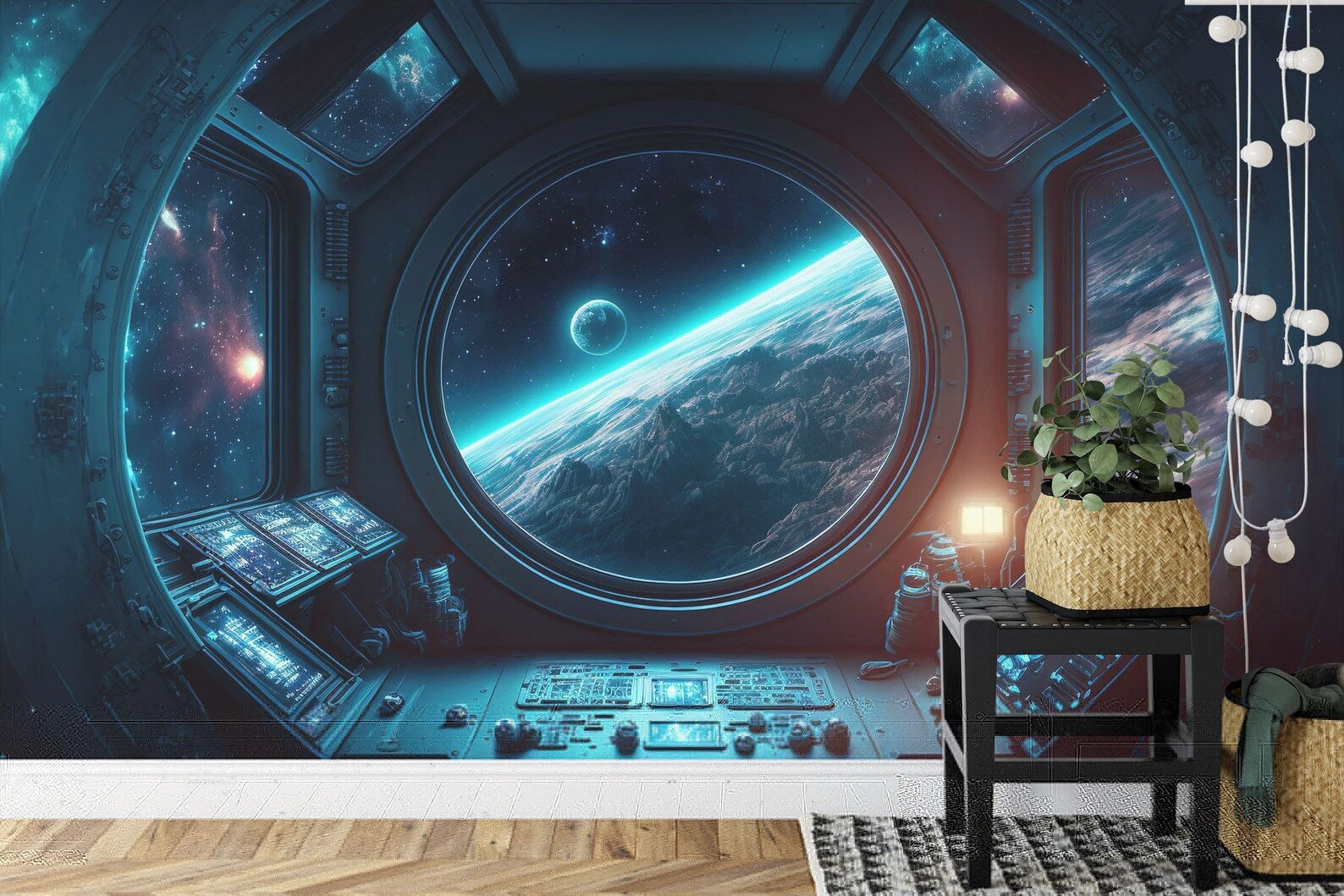 Spaceship Window Wall Mural, Stars Astronomy Kids Room