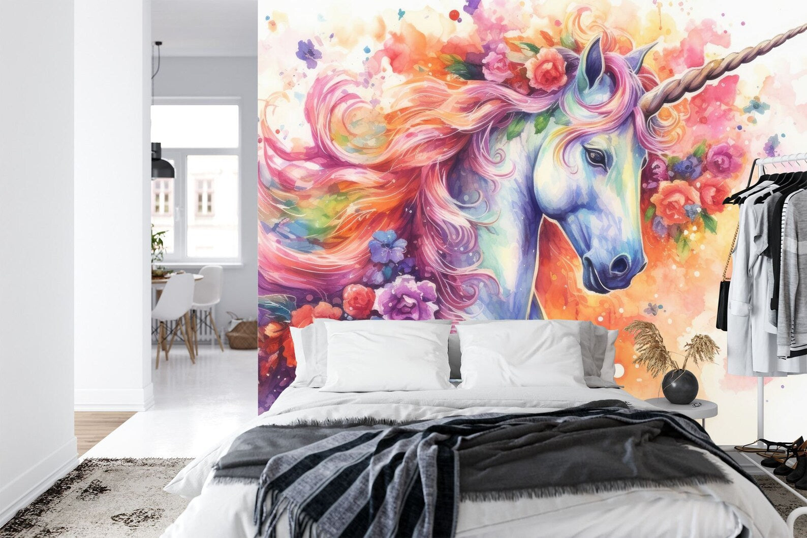 Magical Unicorn Floral Wall Mural Girls Room Decor