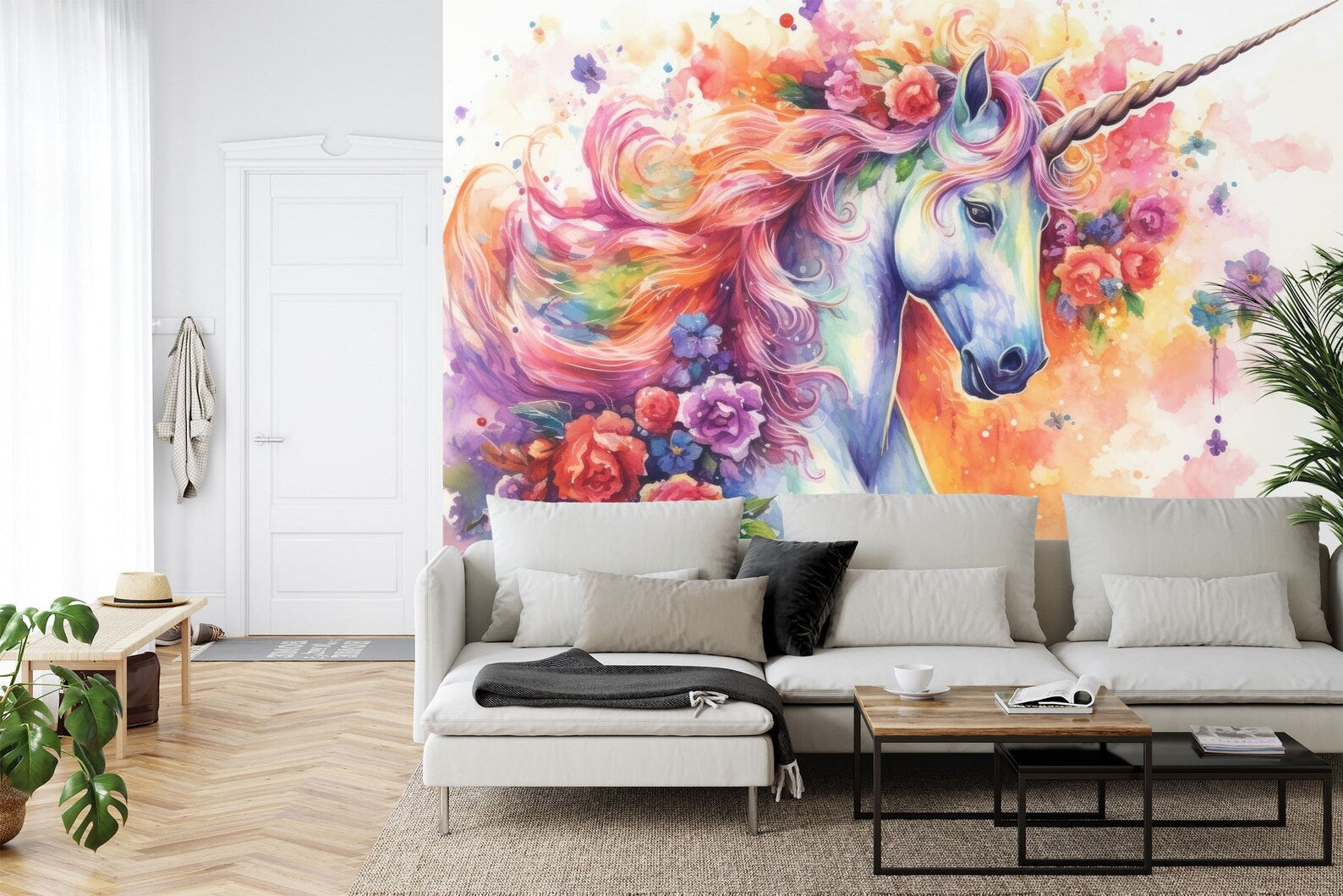 Magical Unicorn Floral Wall Mural Girls Room Decor