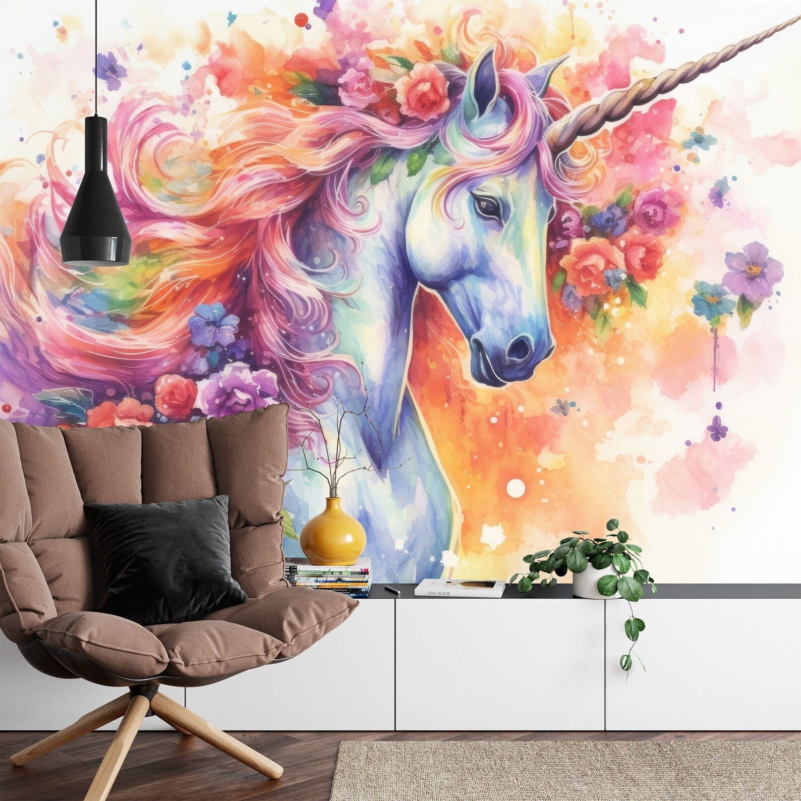 Magical Unicorn Floral Wall Mural Girls Room Decor