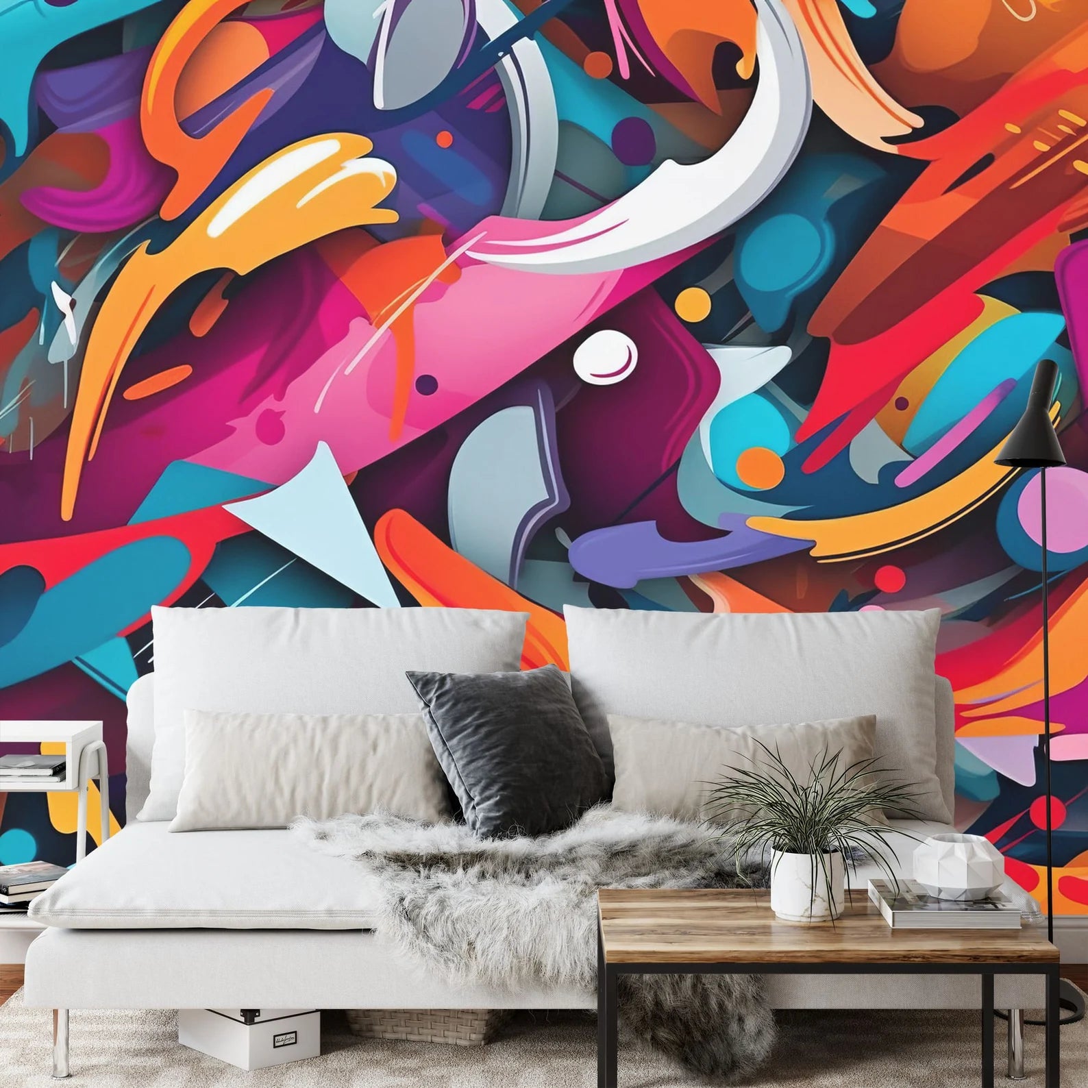 Colorful Graffiti Wallpaper Mural Abstract Paint Splatter
