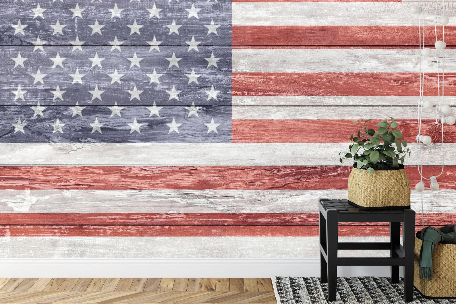 Wallpaper, Vintage American Flag Wood Wall Decal Art Print