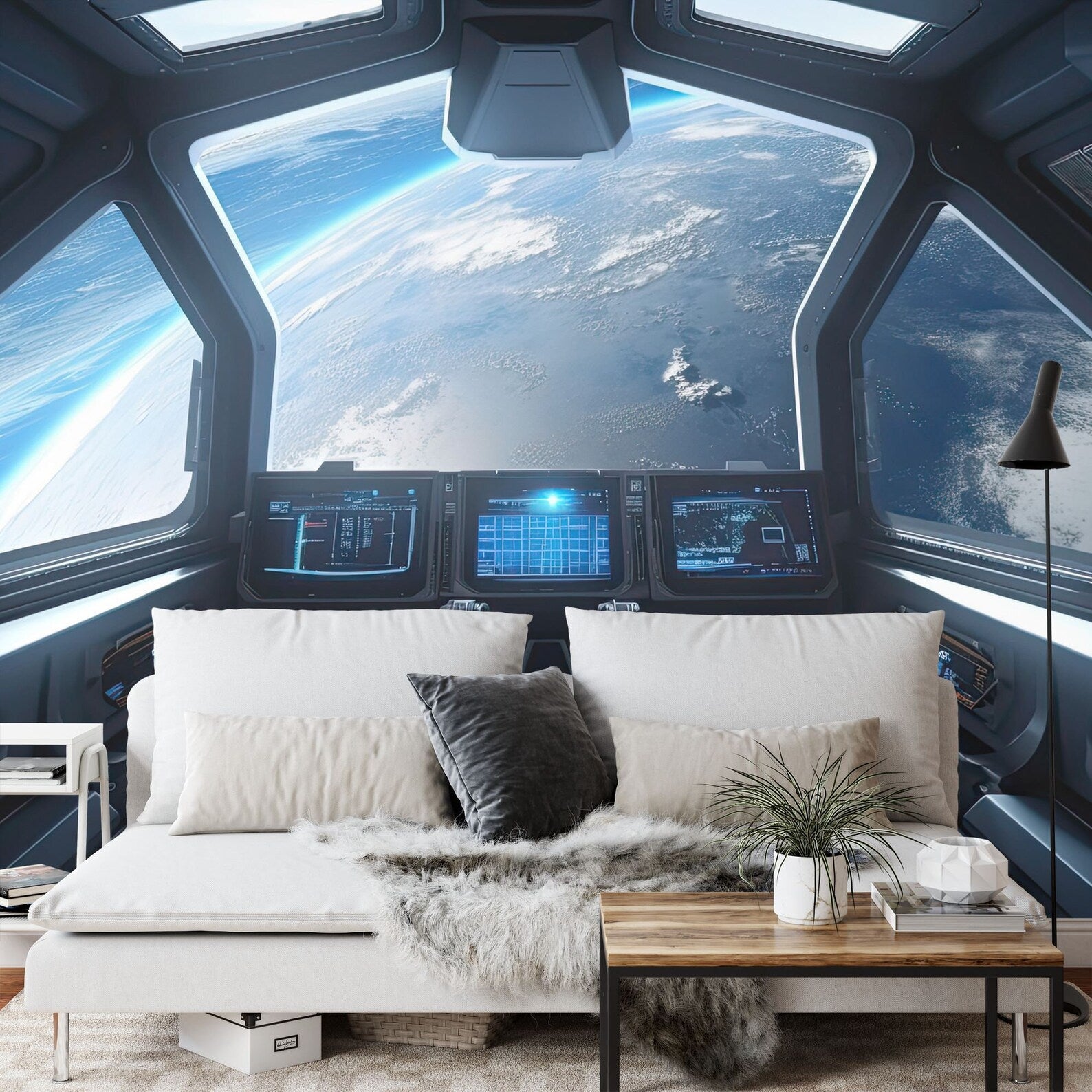 Spaceship Window View Wall Mural, Outer Space Kids Room Decor