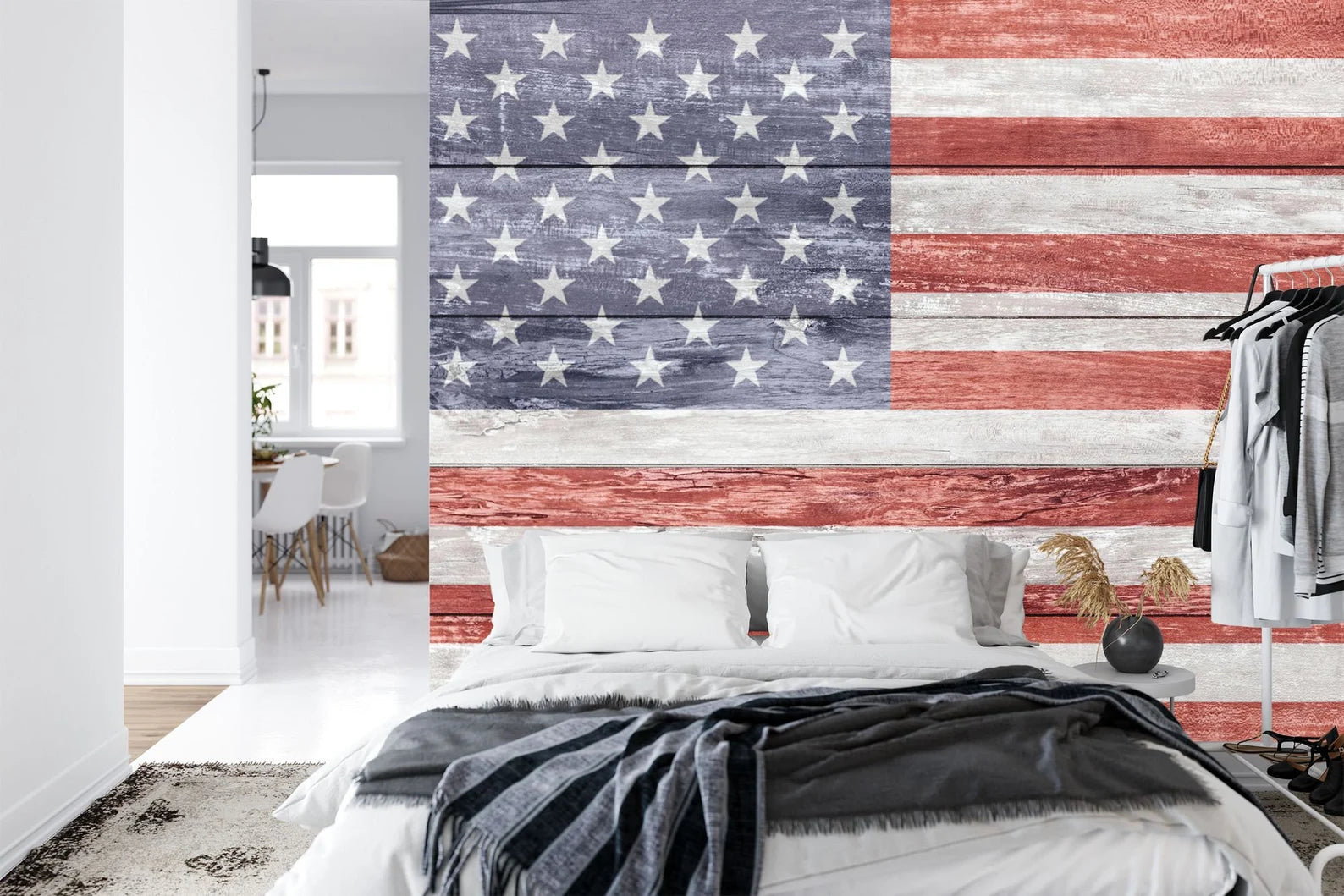 Wallpaper, Vintage American Flag Wood Wall Decal Art Print