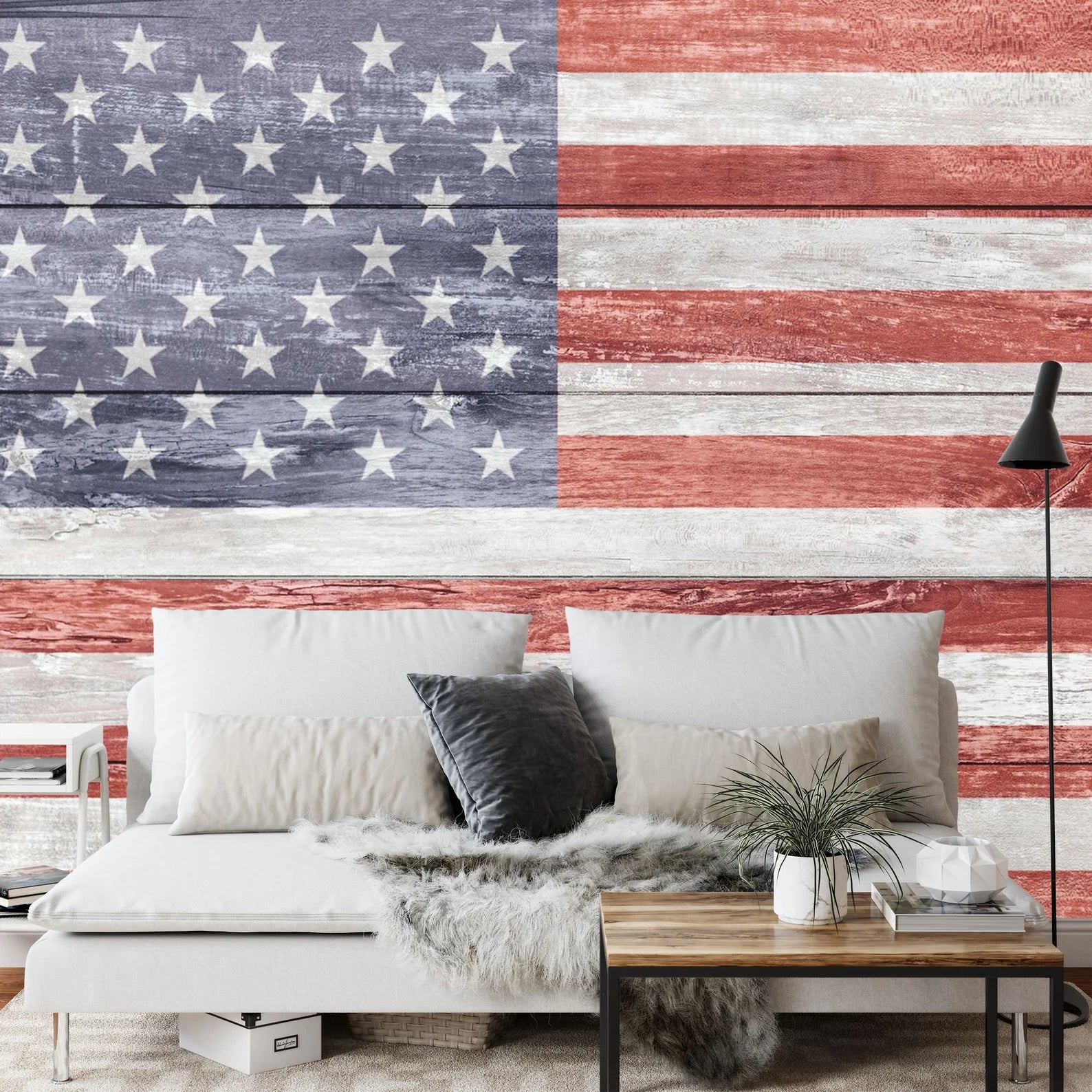Wallpaper, Vintage American Flag Wood Wall Decal Art Print