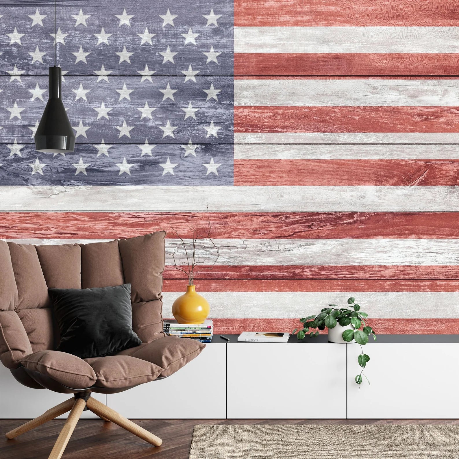 Wallpaper, Vintage American Flag Wood Wall Decal Art Print