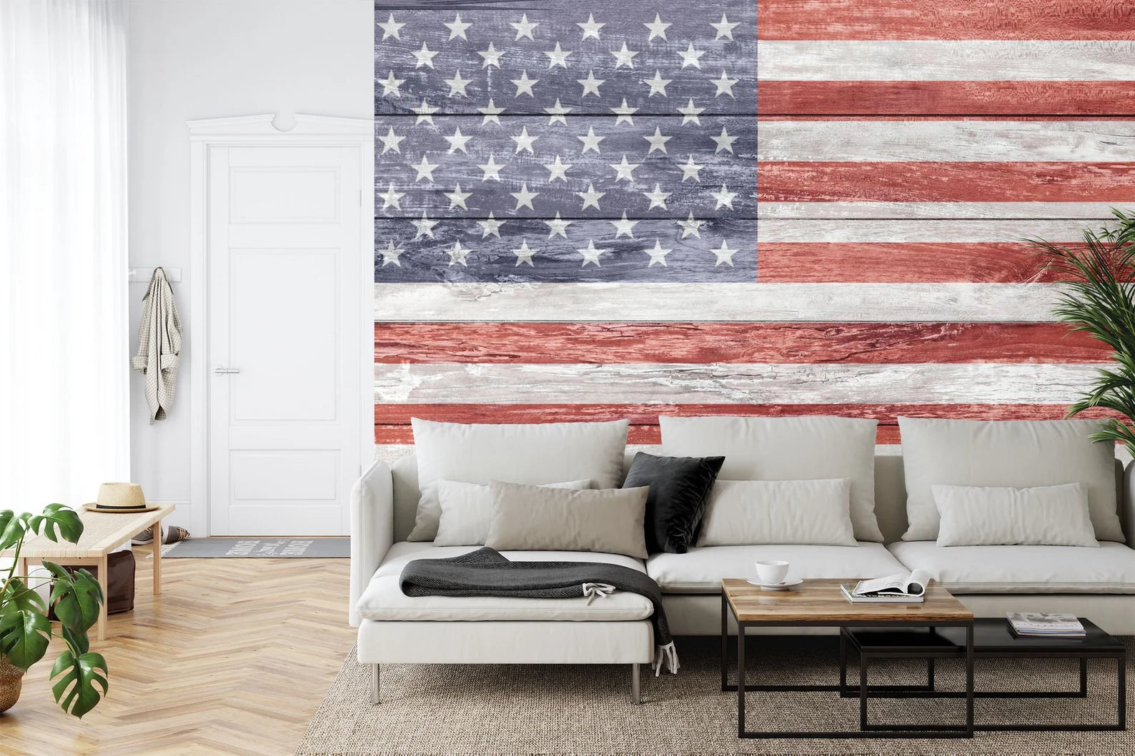 Wallpaper, Vintage American Flag Wood Wall Decal Art Print