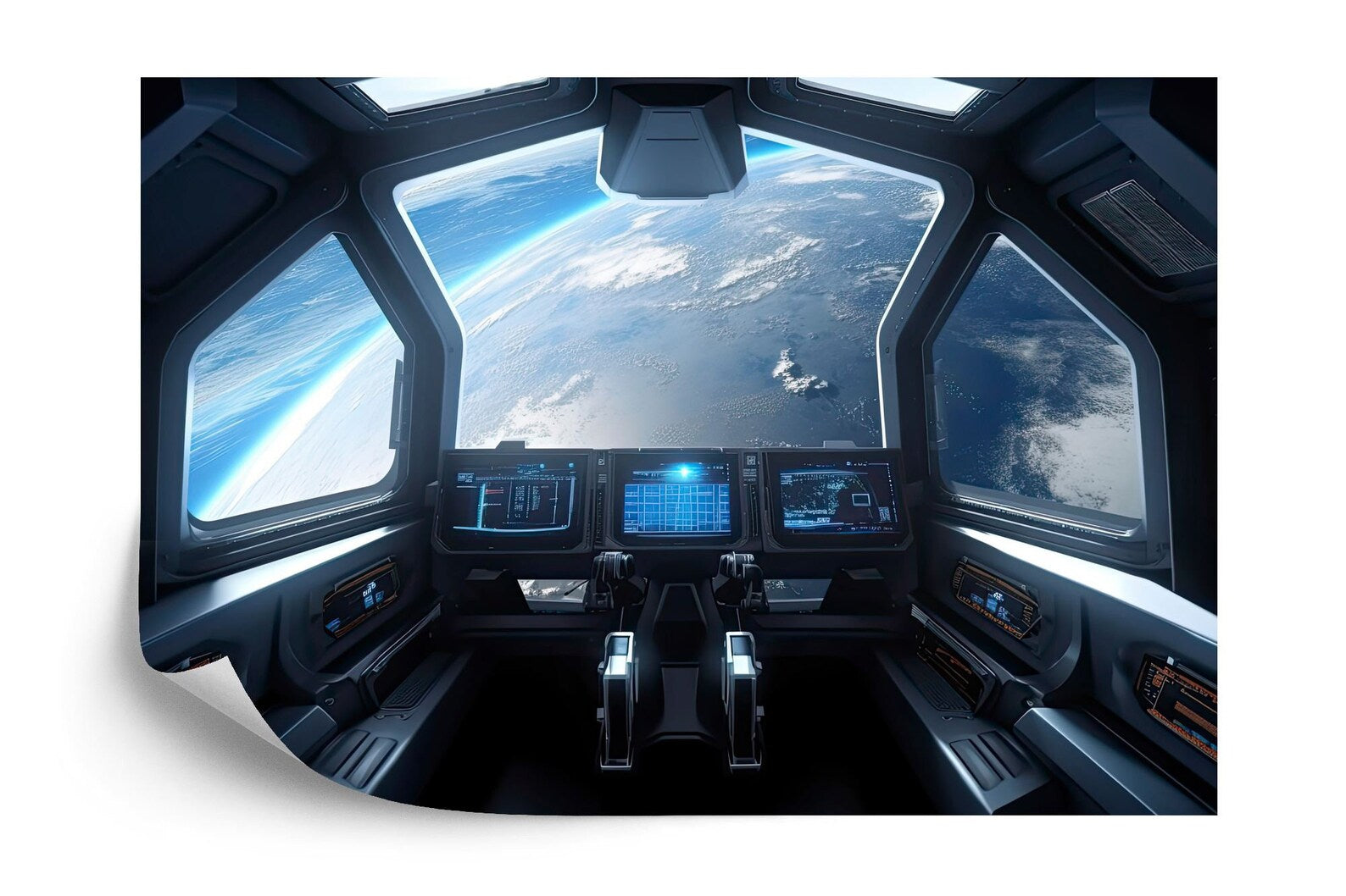 Spaceship Window View Wall Mural, Outer Space Kids Room Decor