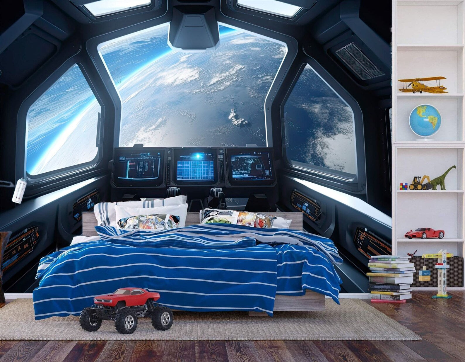 Spaceship Window View Wall Mural, Outer Space Kids Room Decor