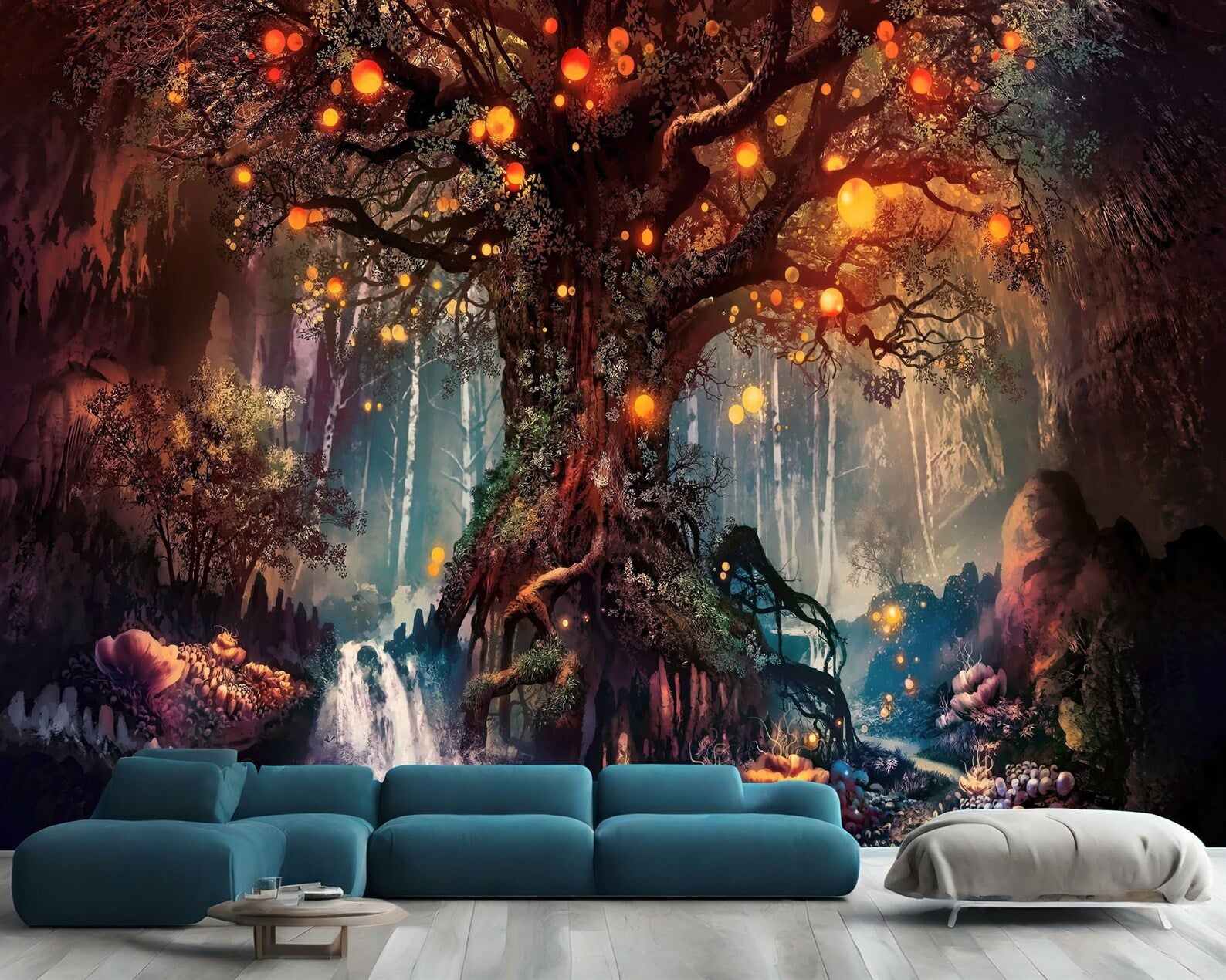 Magical Tree Mural, Fantasy World Wallpaper Art Print