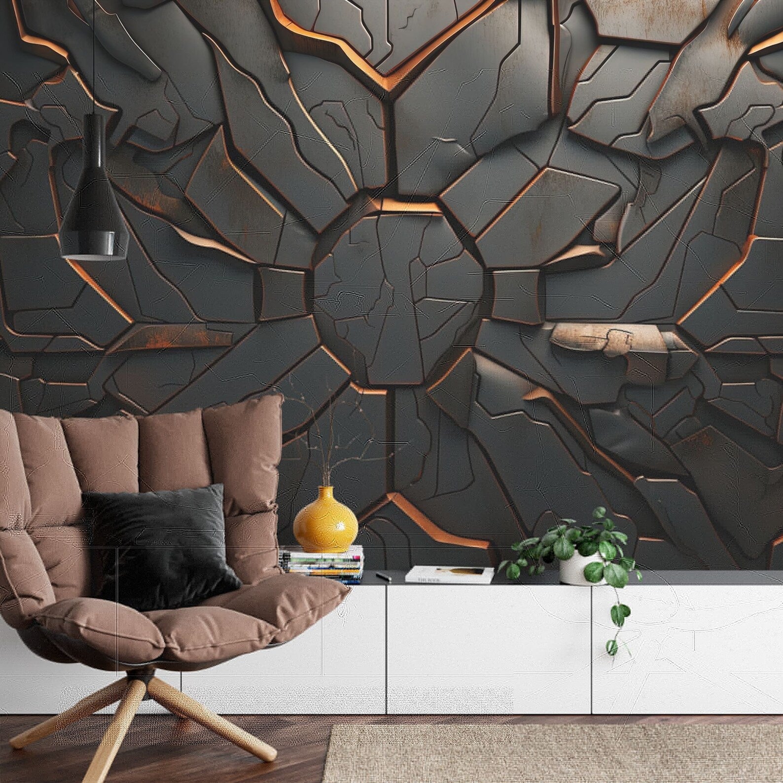 Steampunk Mechanical Wall Mural, Symmetrical Decor