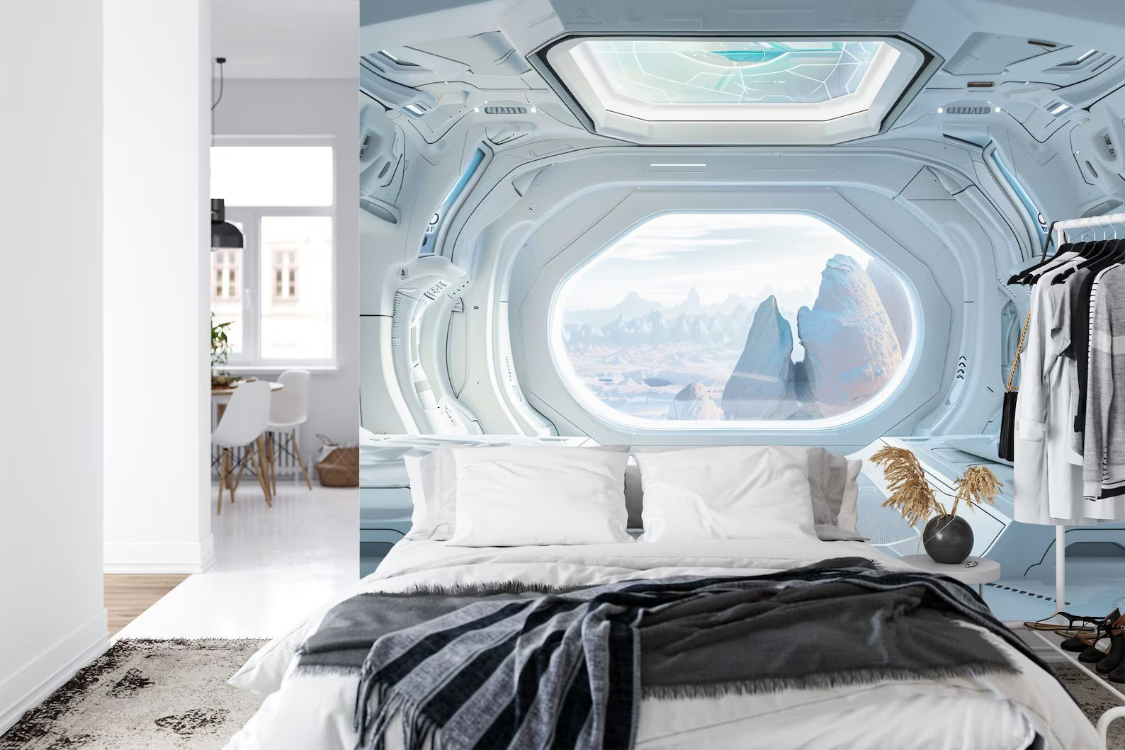 Wallpaper, 3D Spacecraft Window View Wall Decal, Futuristic