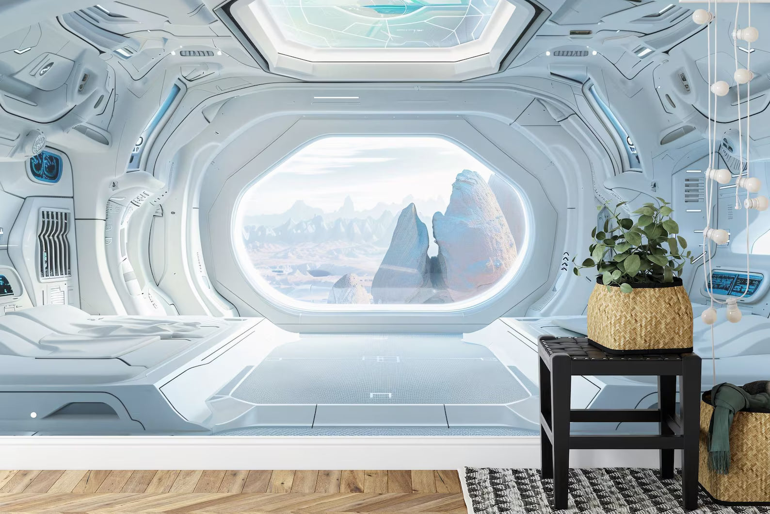 Wallpaper, 3D Spacecraft Window View Wall Decal, Futuristic