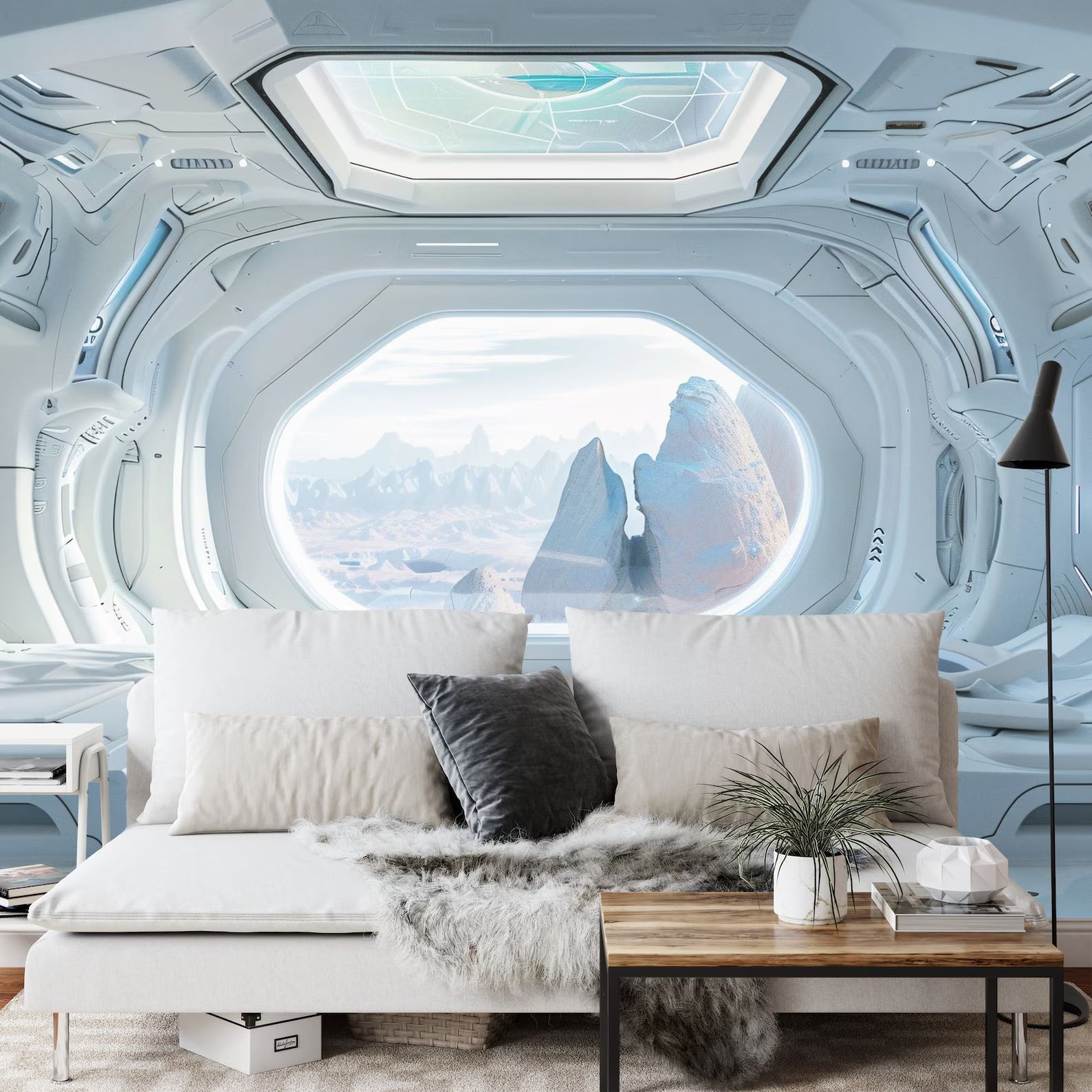 Wallpaper, 3D Spacecraft Window View Wall Decal, Futuristic