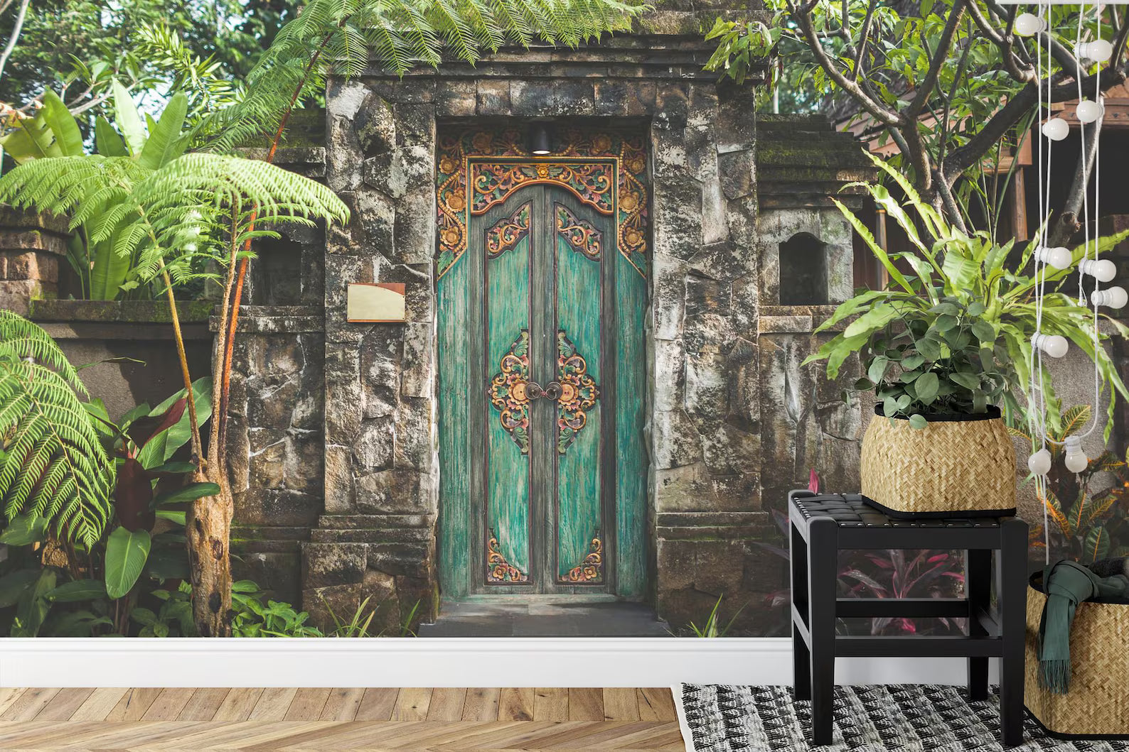 Balinese Carved Wooden Door Mural Art Print