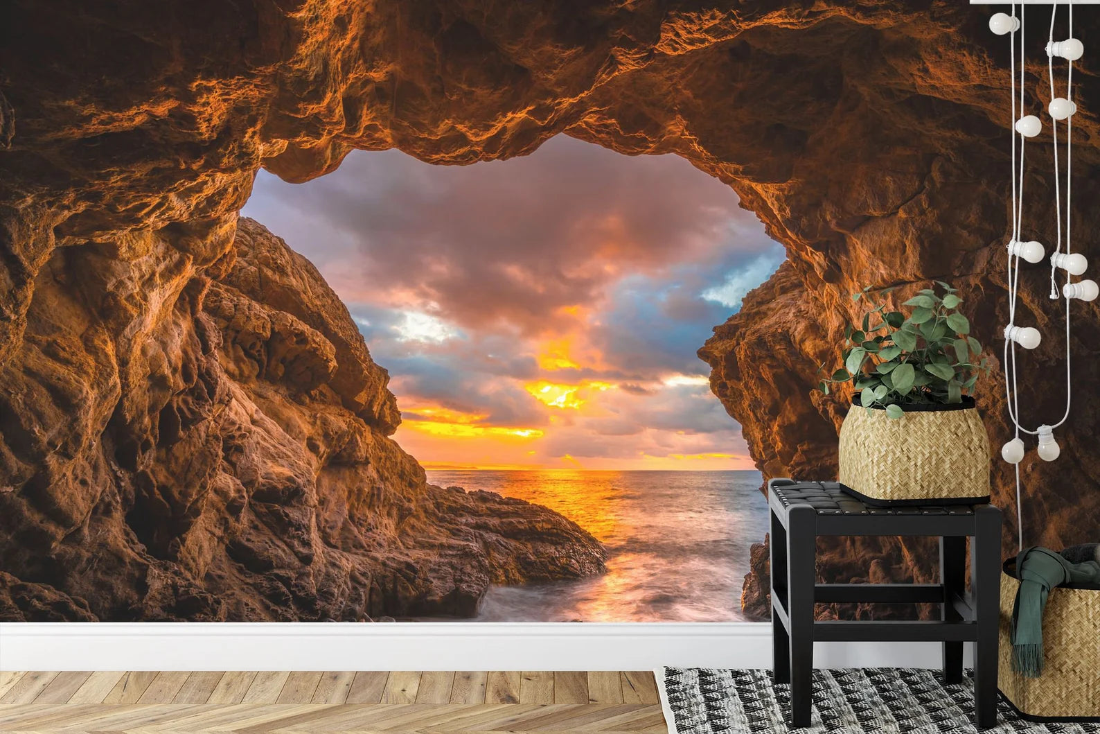 Coastal Crag Arch Wallpaper Mural, Malibu Majesty, Golden Hues