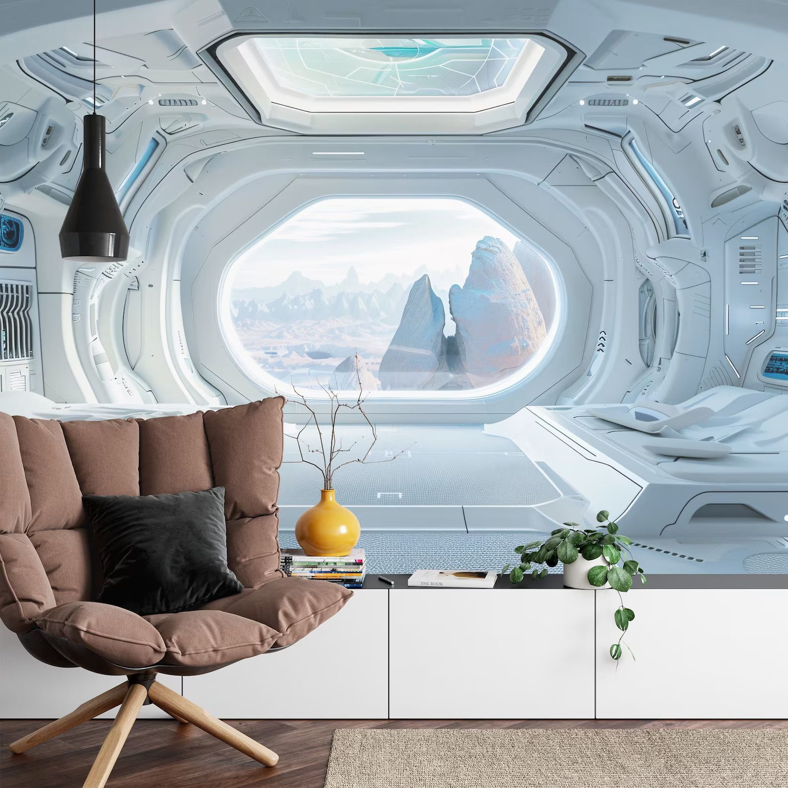 Wallpaper, 3D Spacecraft Window View Wall Decal, Futuristic