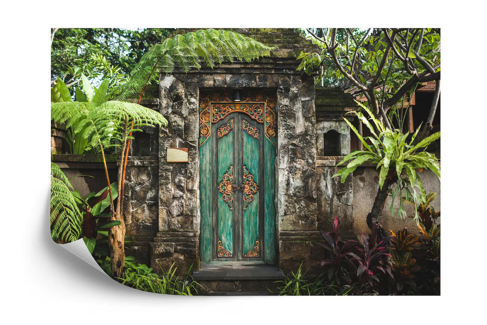 Balinese Carved Wooden Door Mural Art Print