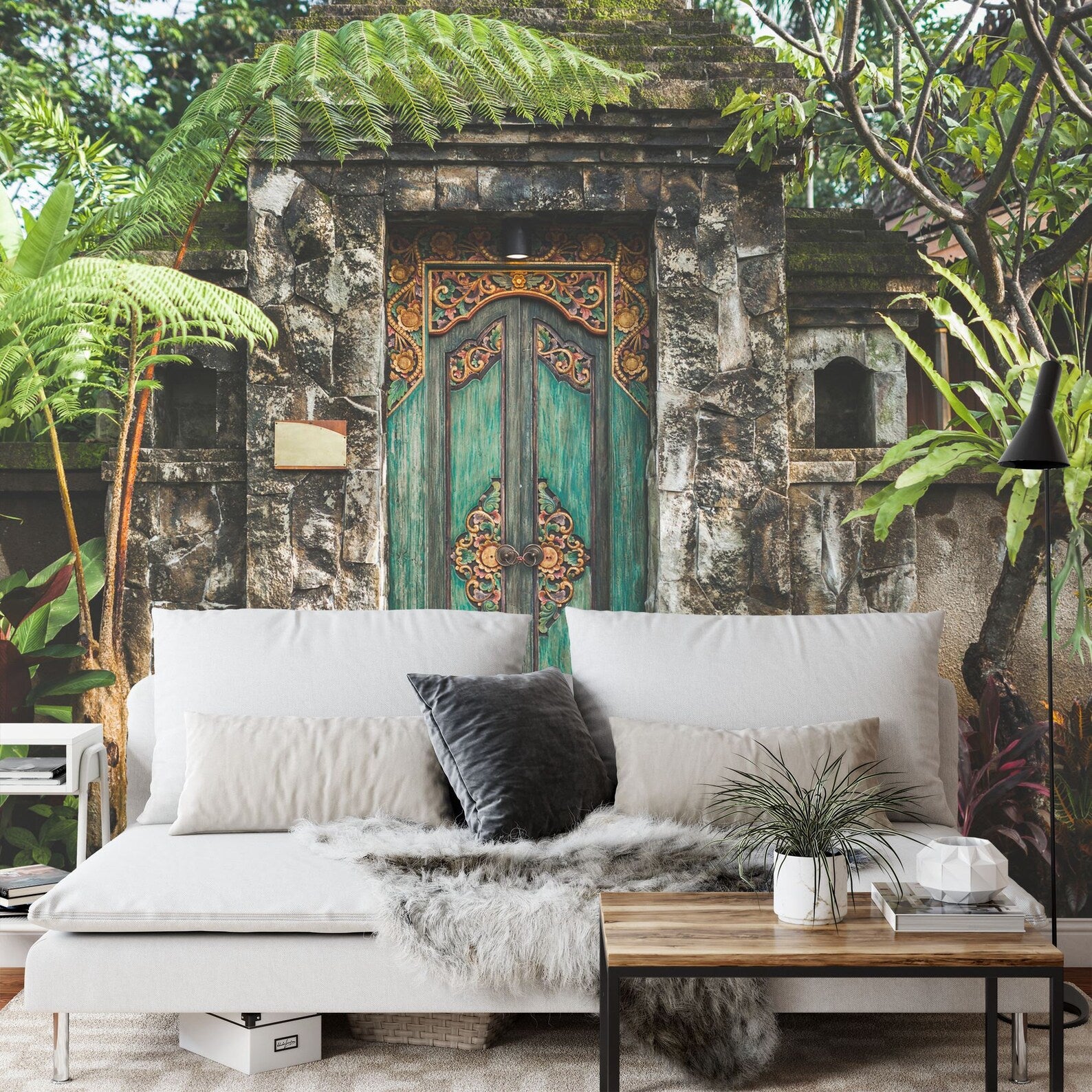 Balinese Carved Wooden Door Mural Art Print