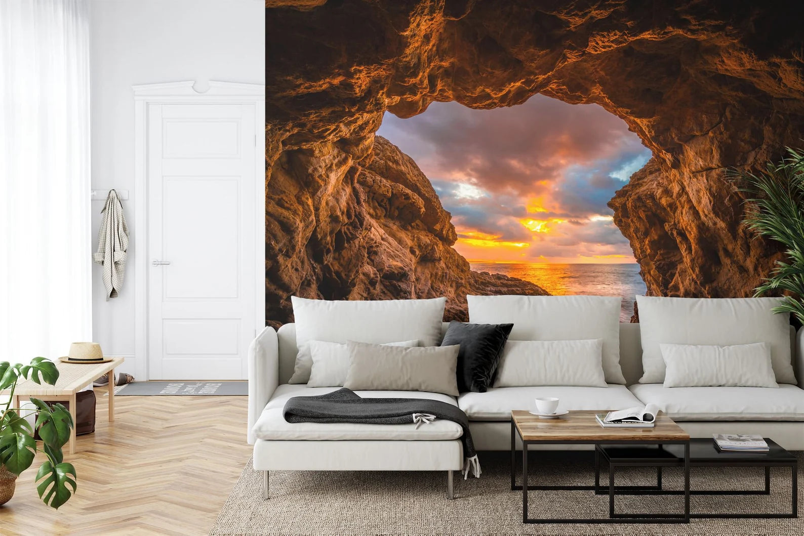 Coastal Crag Arch Wallpaper Mural, Malibu Majesty, Golden Hues
