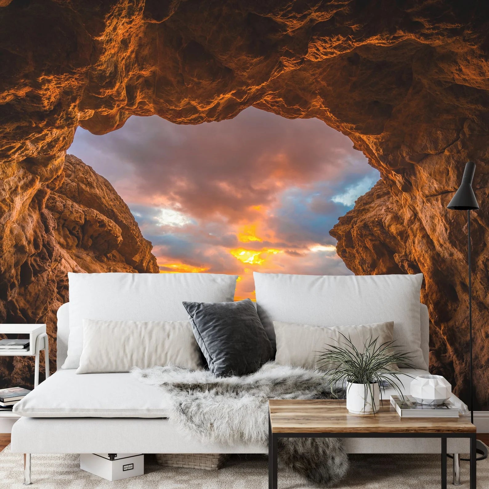 Coastal Crag Arch Wallpaper Mural, Malibu Majesty, Golden Hues