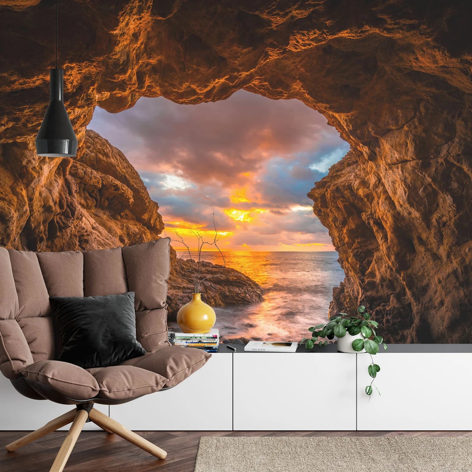 Coastal Crag Arch Wallpaper Mural, Malibu Majesty, Golden Hues