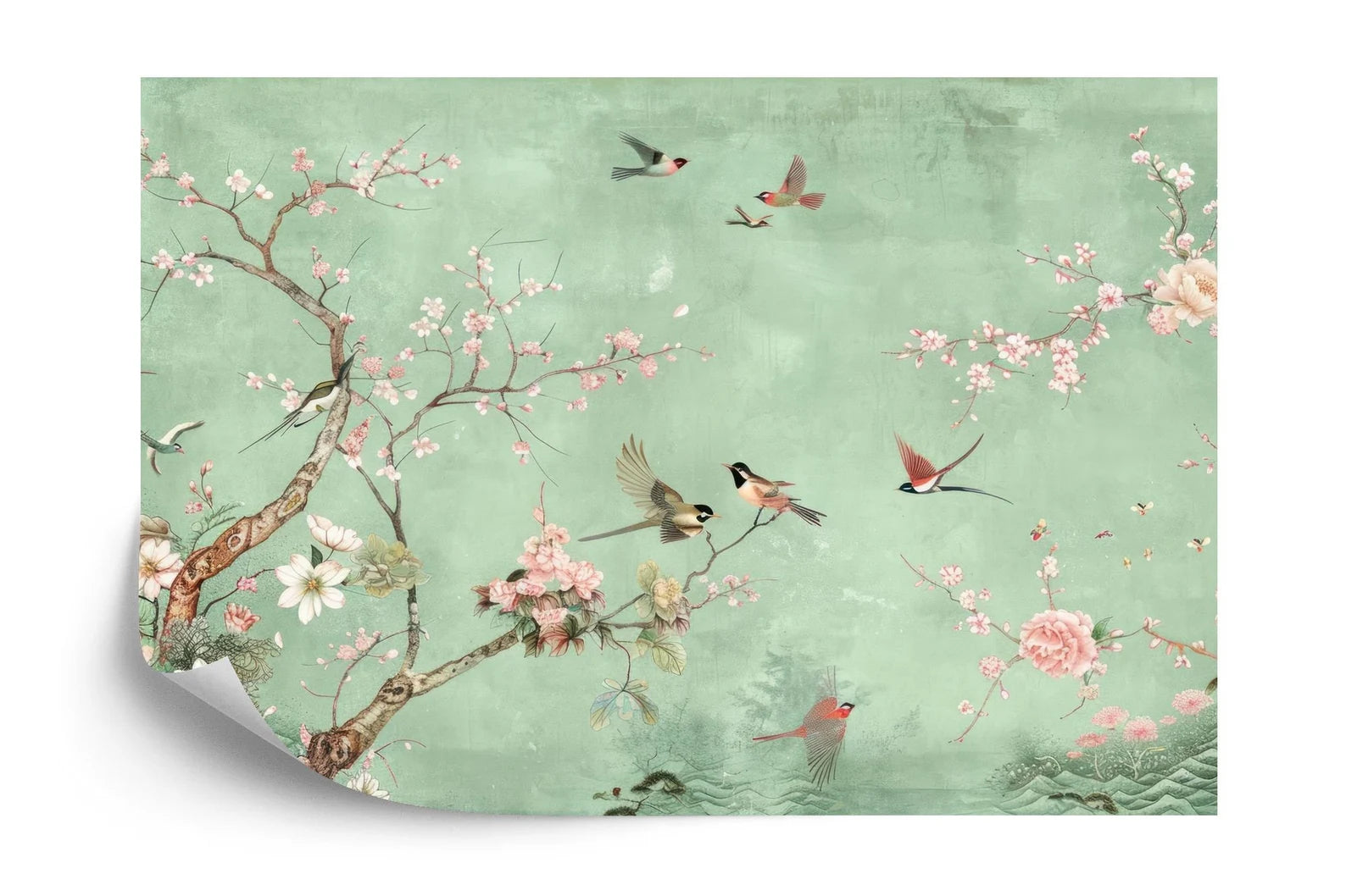 Chinoiserie Birds and Flowers Wallpaper Mural
