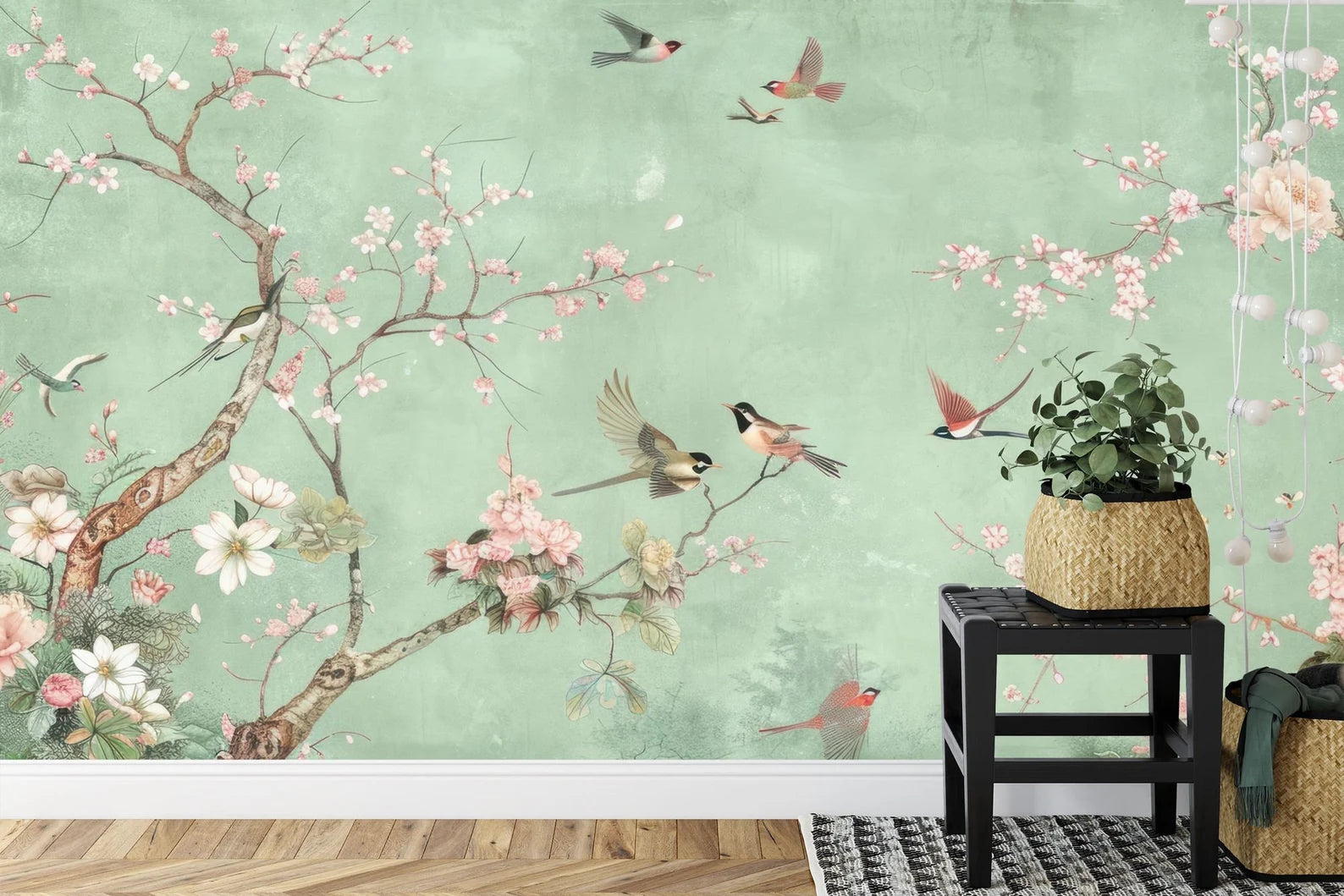Chinoiserie Birds and Flowers Wallpaper Mural