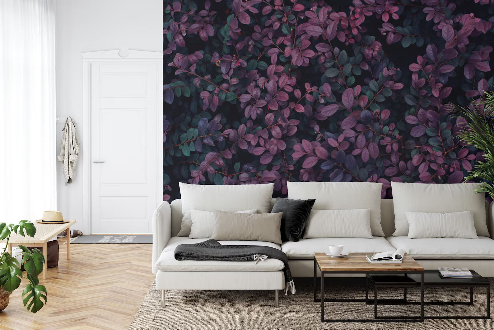 Dark Purple Leaf Wallpaper Mural Art Print