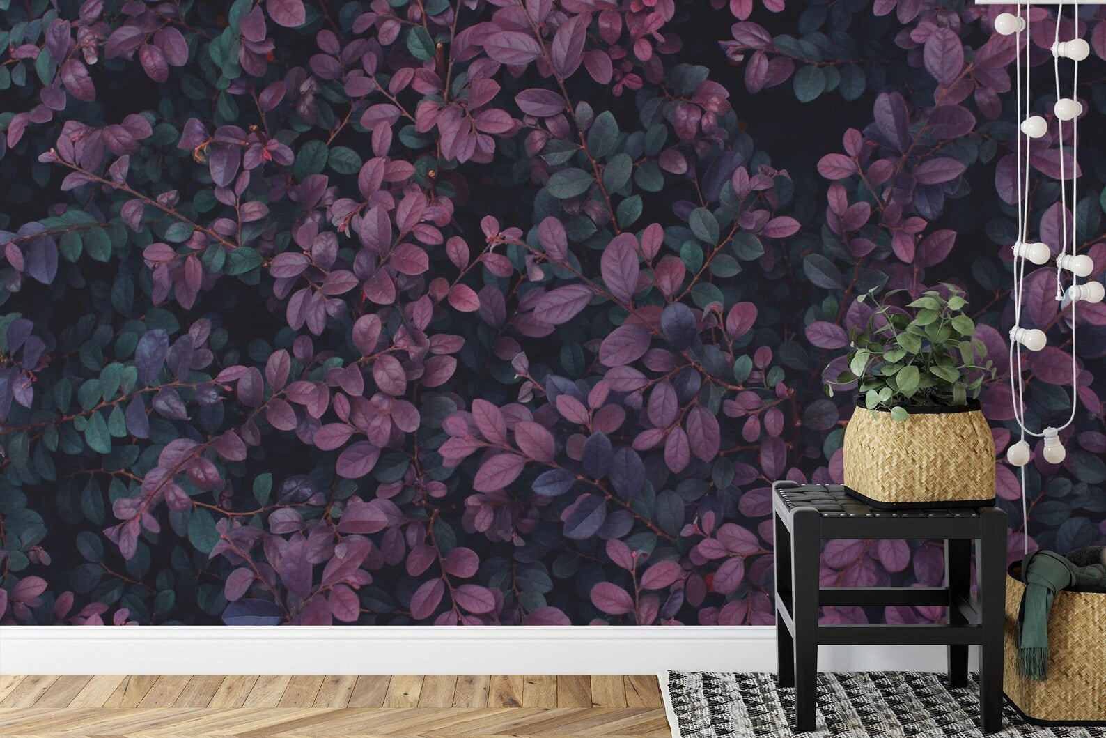 Dark Purple Leaf Wallpaper Mural Art Print