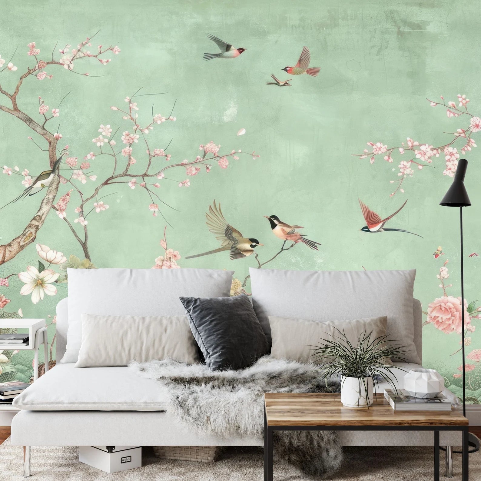 Chinoiserie Birds and Flowers Wallpaper Mural