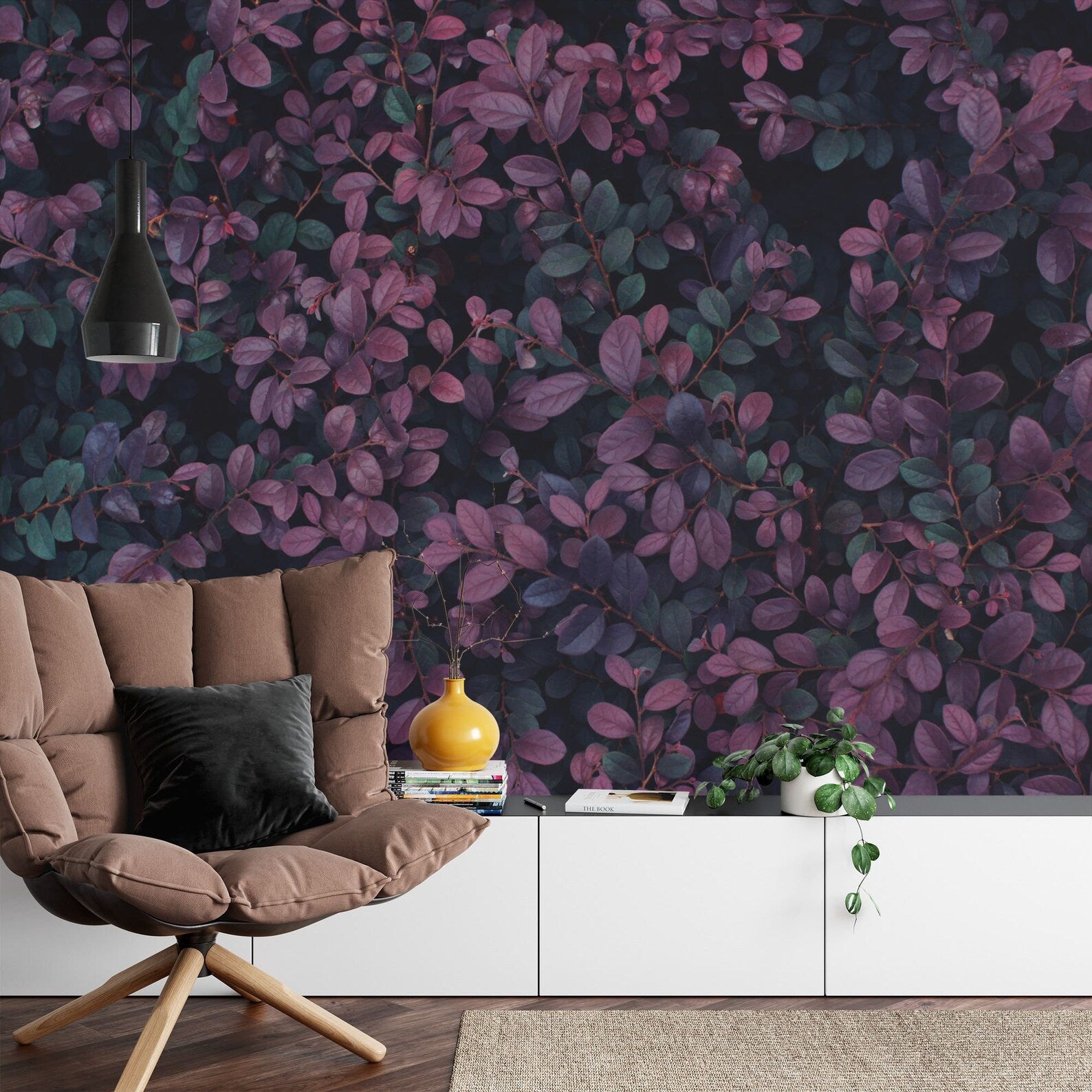 Dark Purple Leaf Wallpaper Mural Art Print